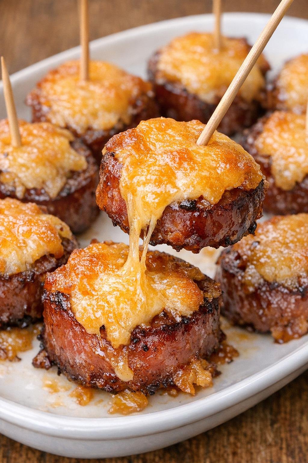 Low carb kielbasa Ellsworth bites with melted cheddar