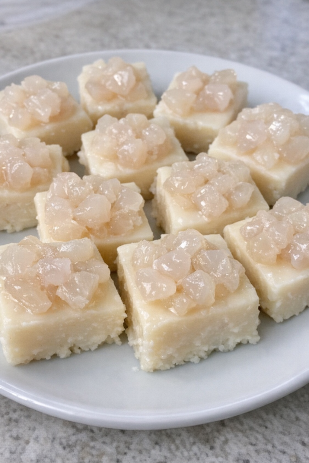Finished lychee martini fudge on a white plate