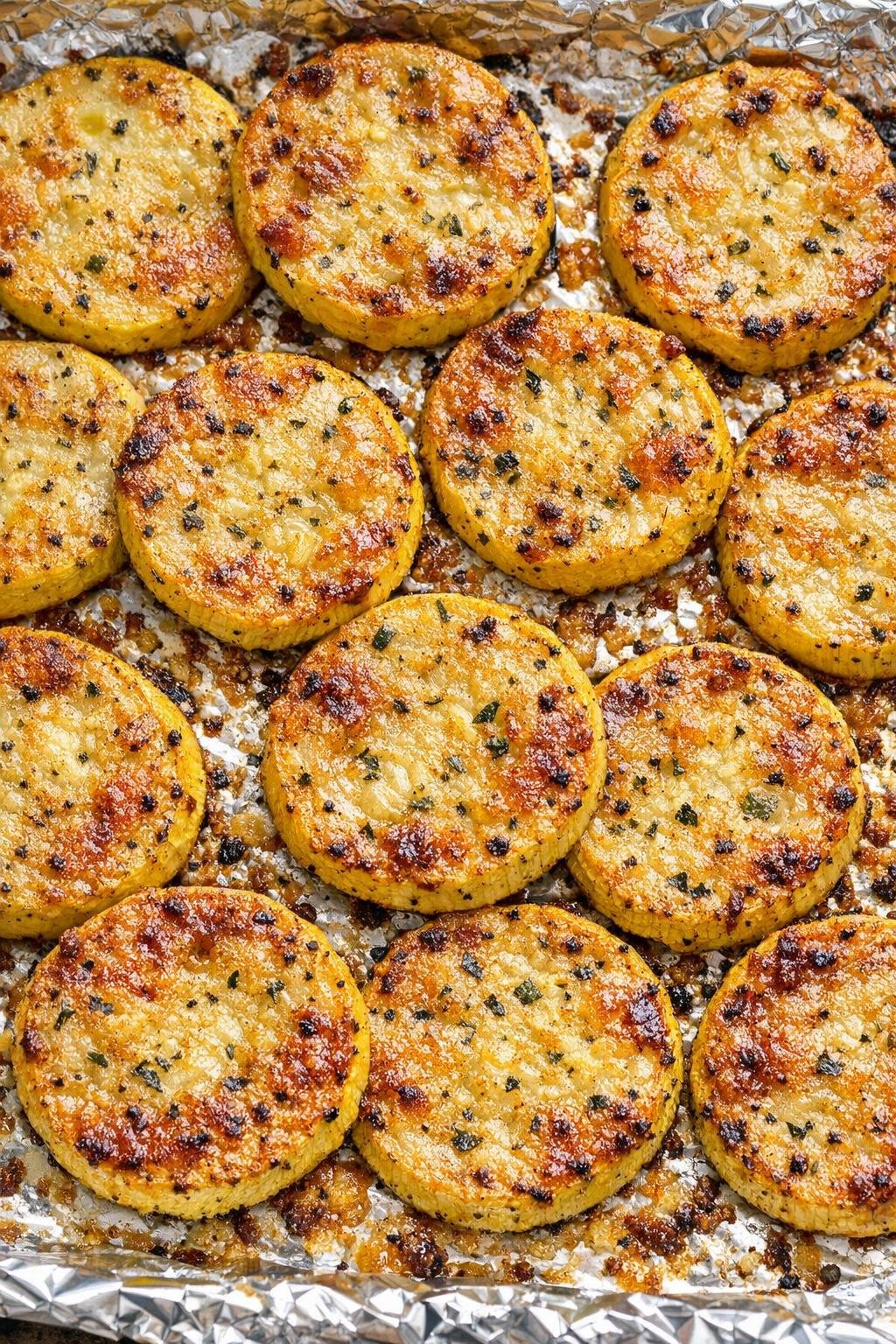 Southern 4-ingredient baked ranch pennies on a foil-lined baking tray