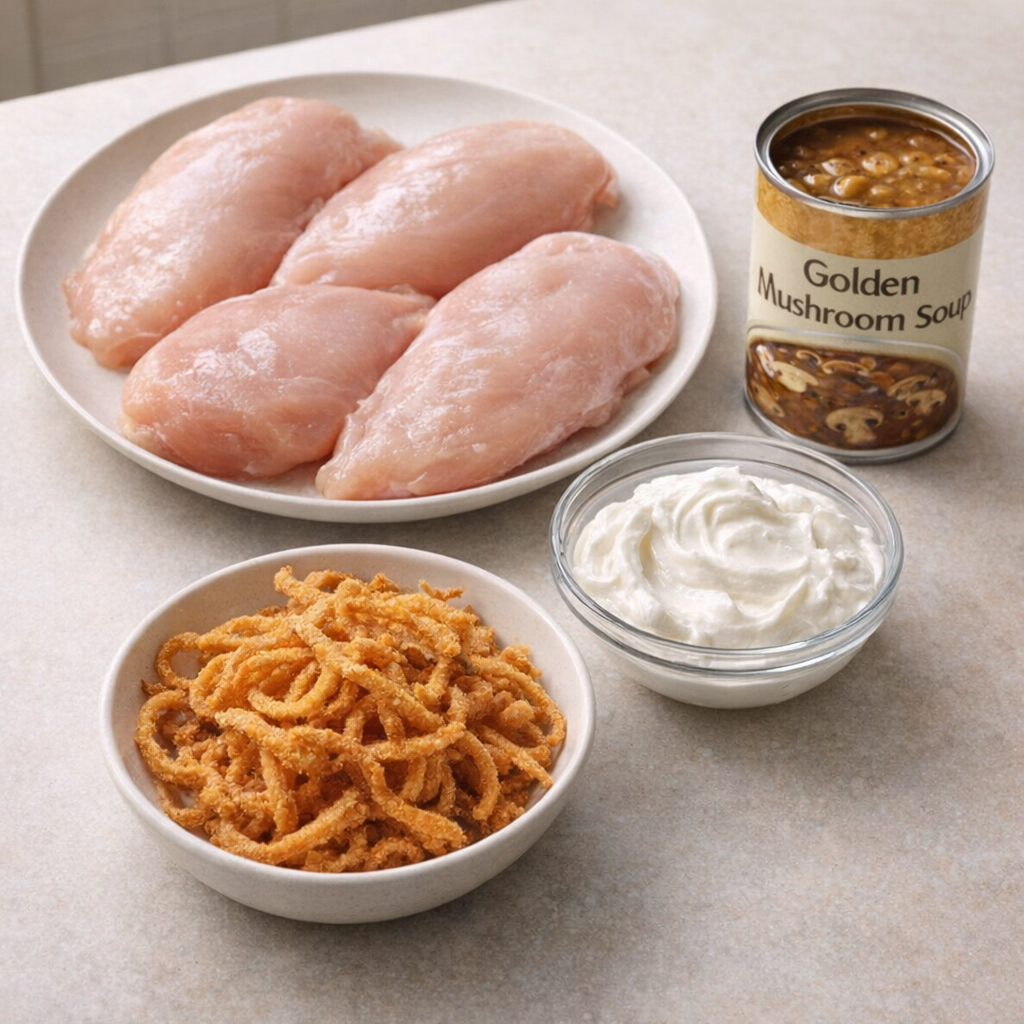 Four simple ingredients arranged on a kitchen counter