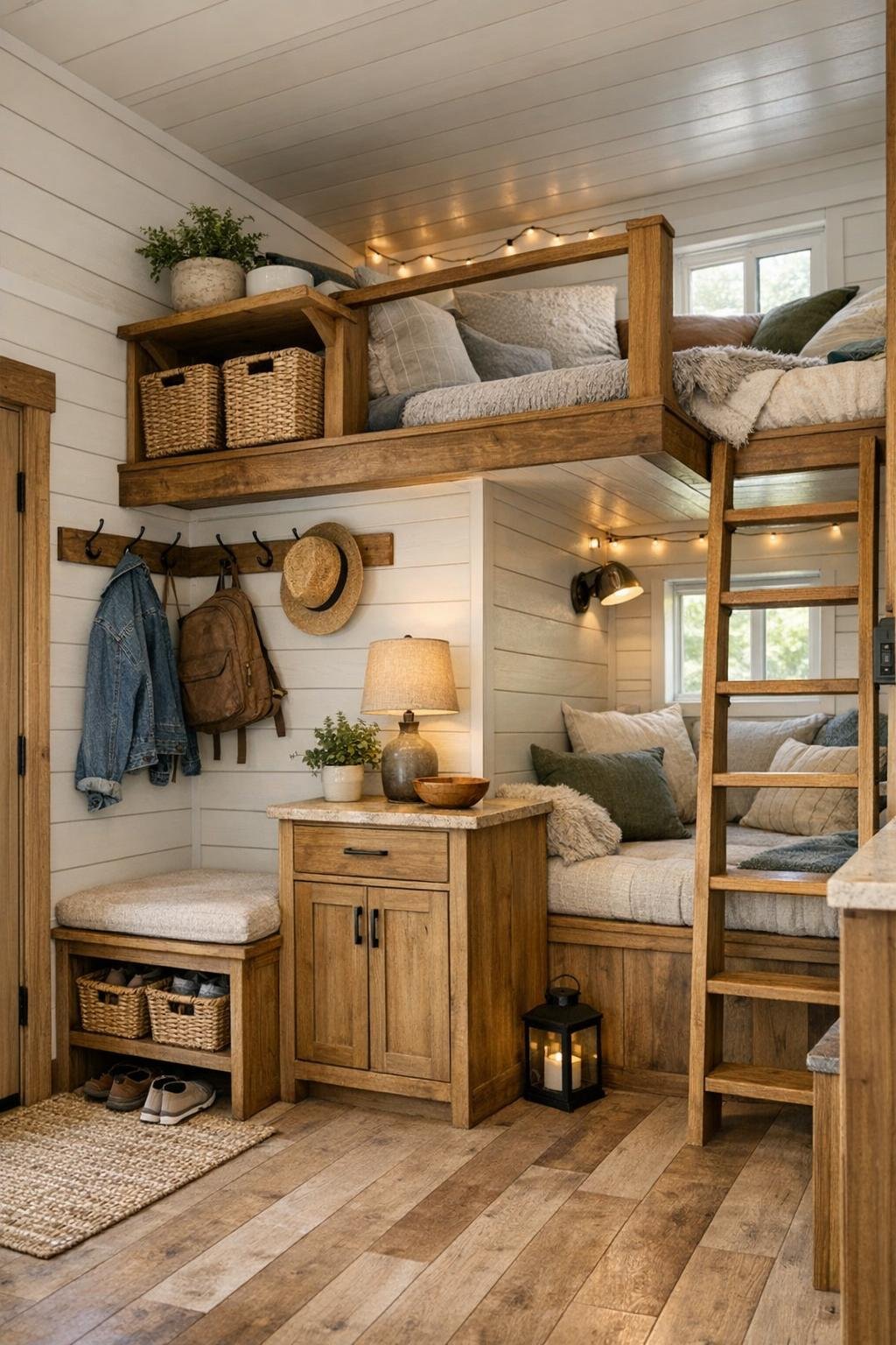 Smart multipurpose nook with built-in storage and cozy loft-style details