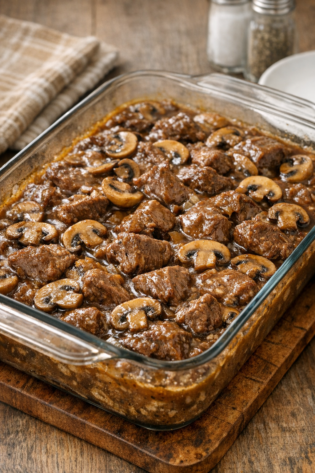 Beef casserole variation with sliced mushrooms