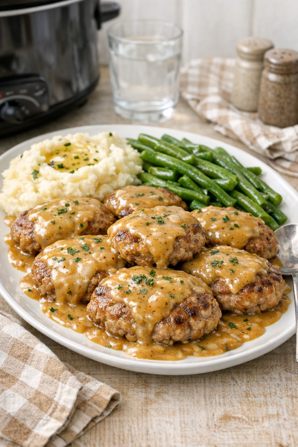 Finished vintage sausage patties with gravy
