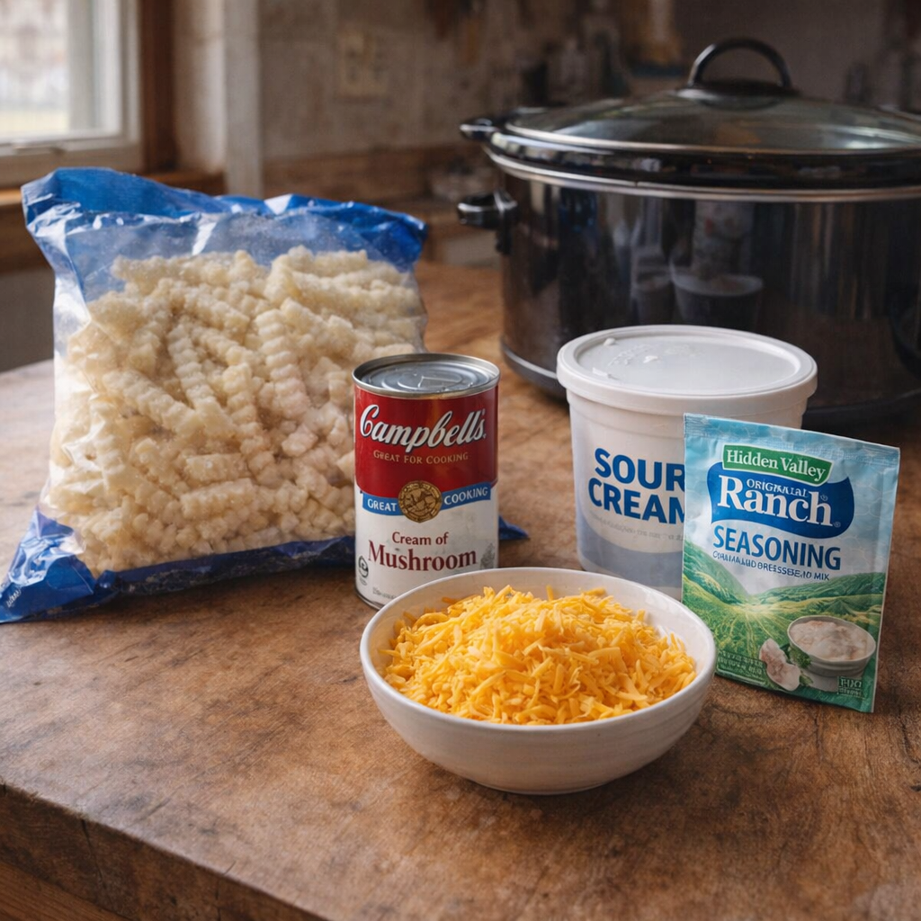 Ingredients for cheesy slow cooker potatoes