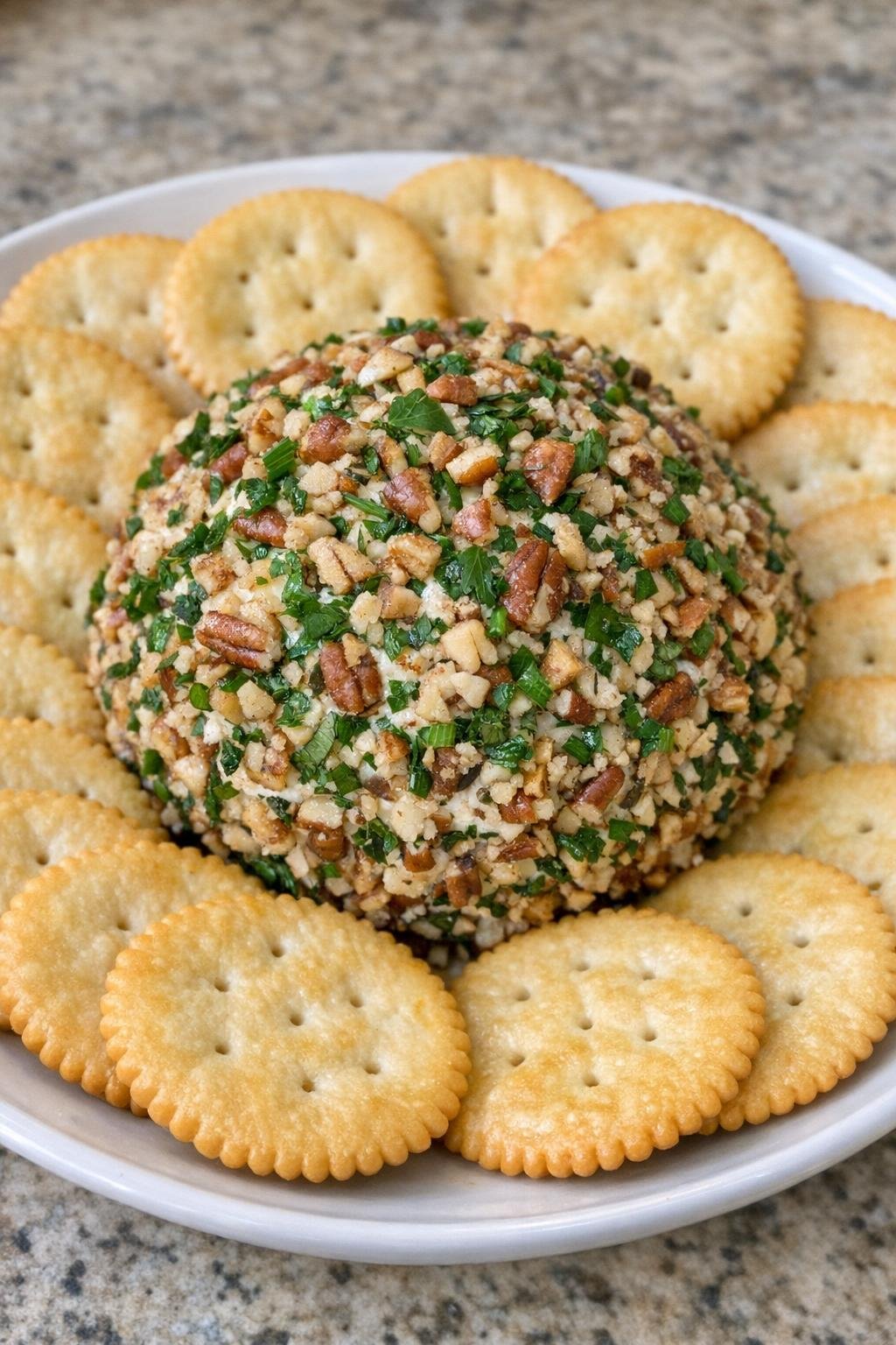 Crab cream cheese ball with crackers
