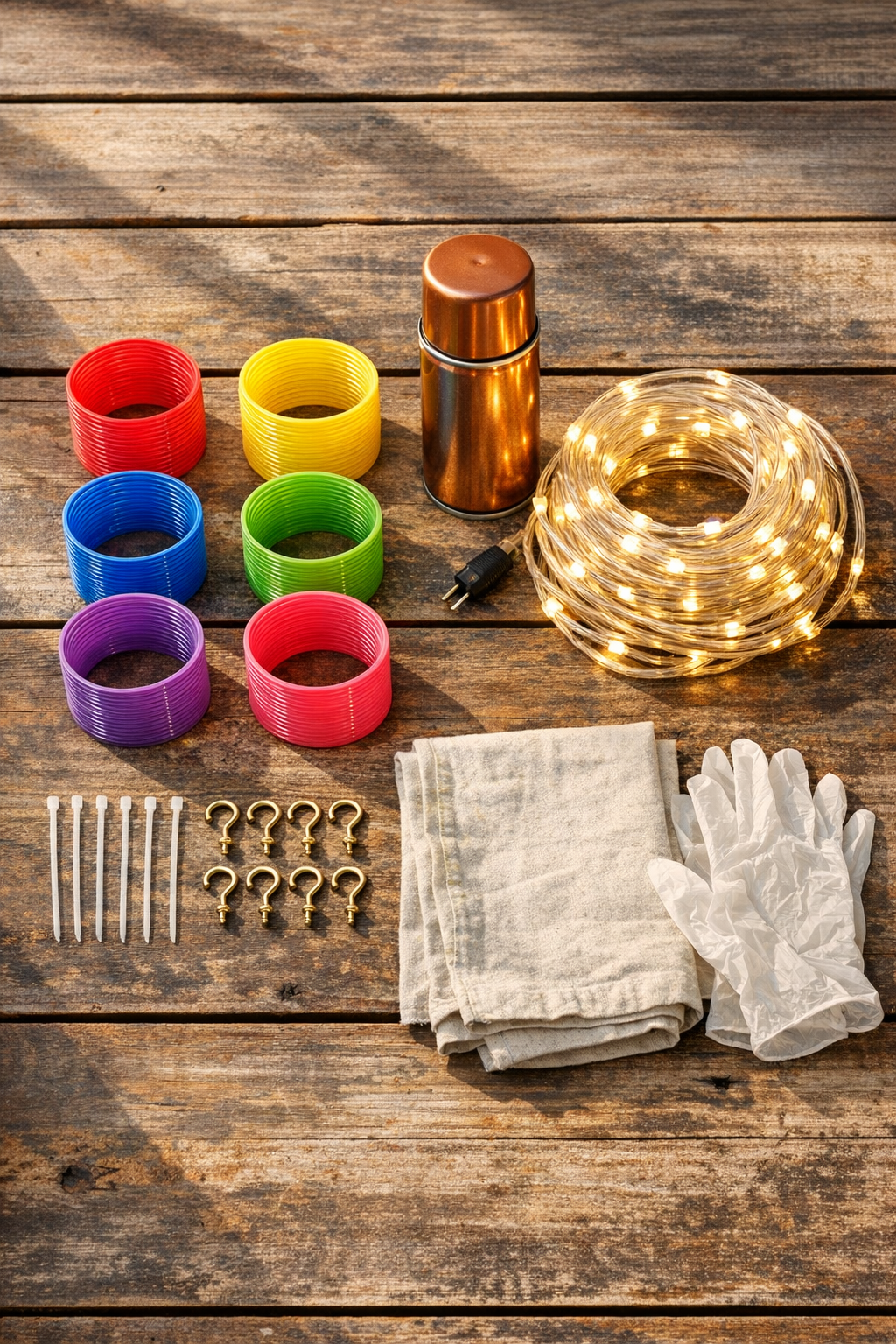 Materials for vintage porch lanterns laid out on a table