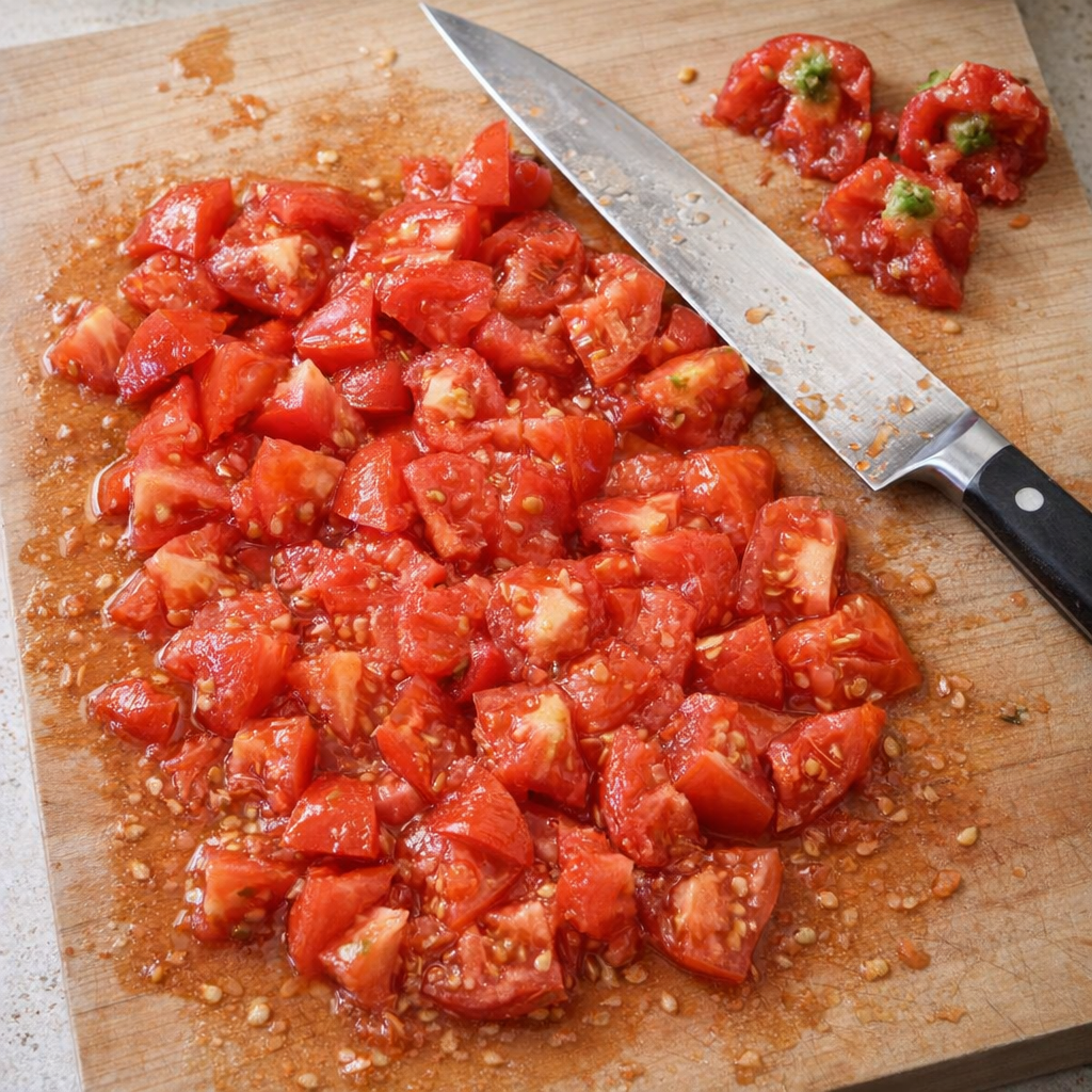 Chopped tomatoes on a cutting board
