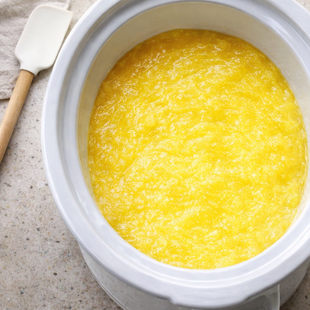 Lemon pie filling spread in a slow cooker