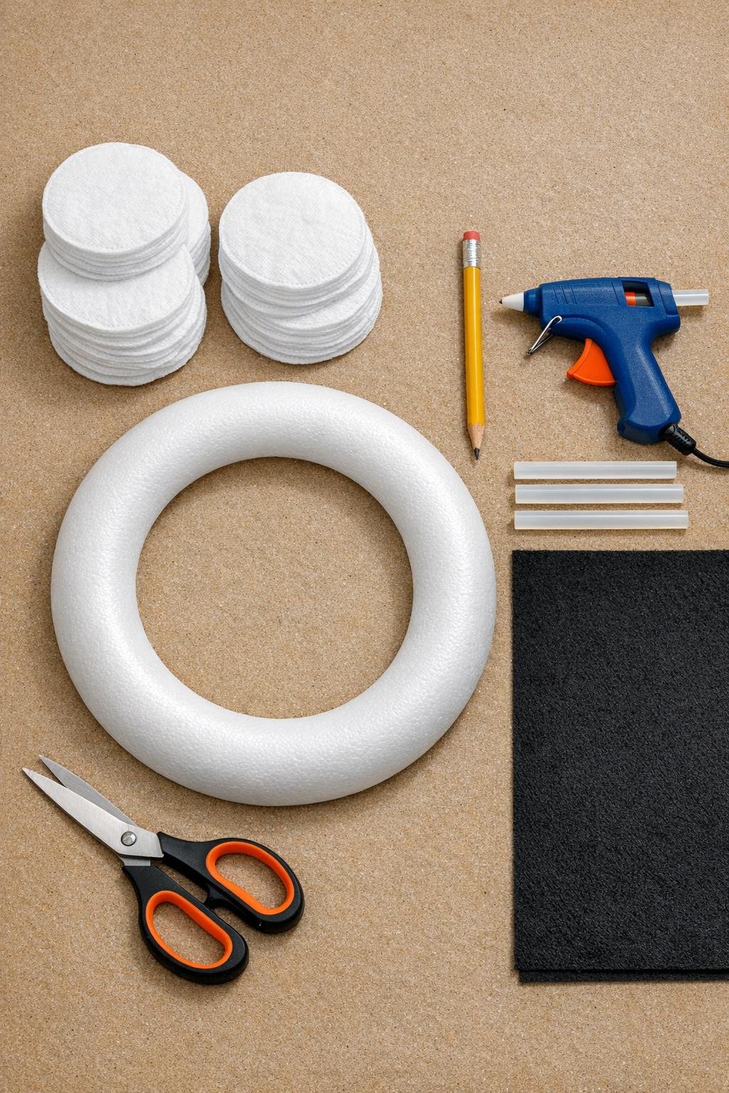 Materials laid out for the ghost wreath project