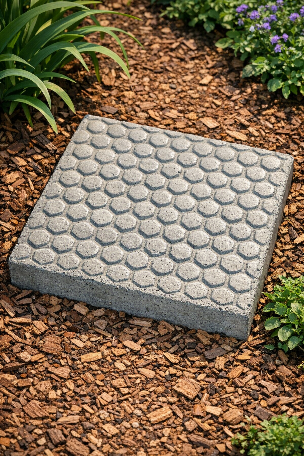 Finished honeycomb-textured cement garden slab