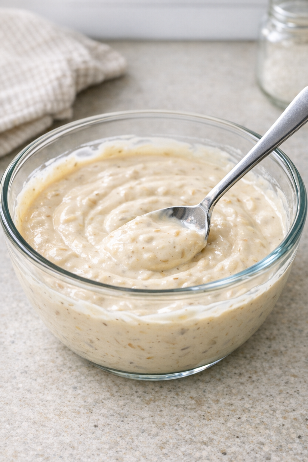 Creamy onion sauce mixed in a bowl
