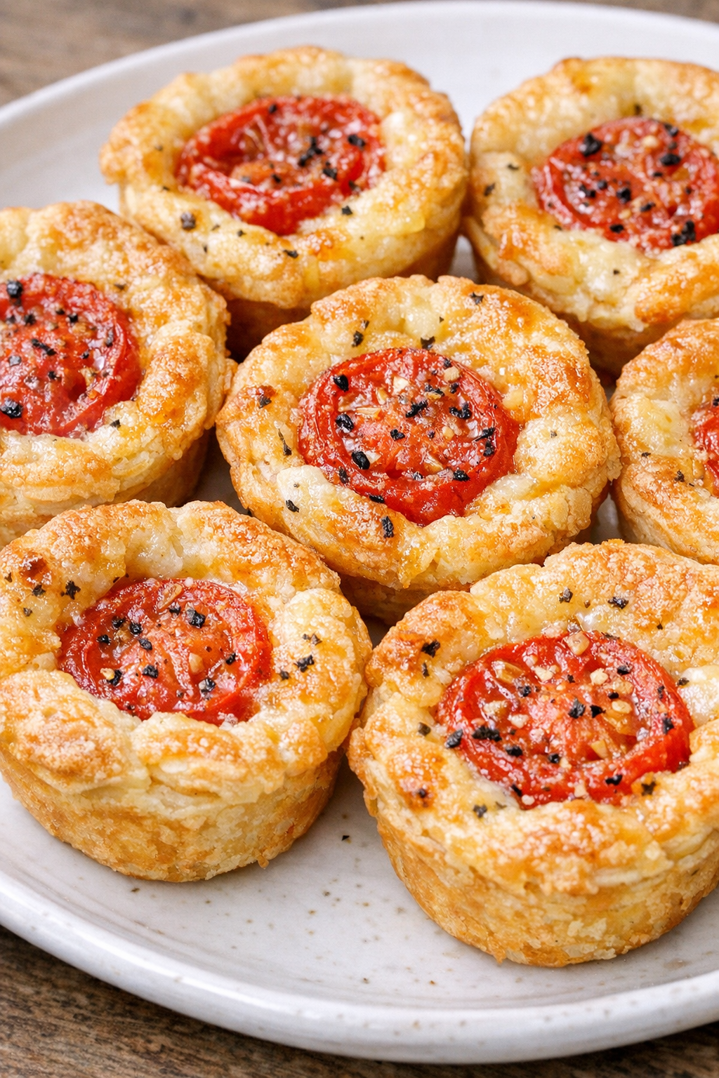 Southern 4-ingredient tomato pie bites on a white ceramic plate
