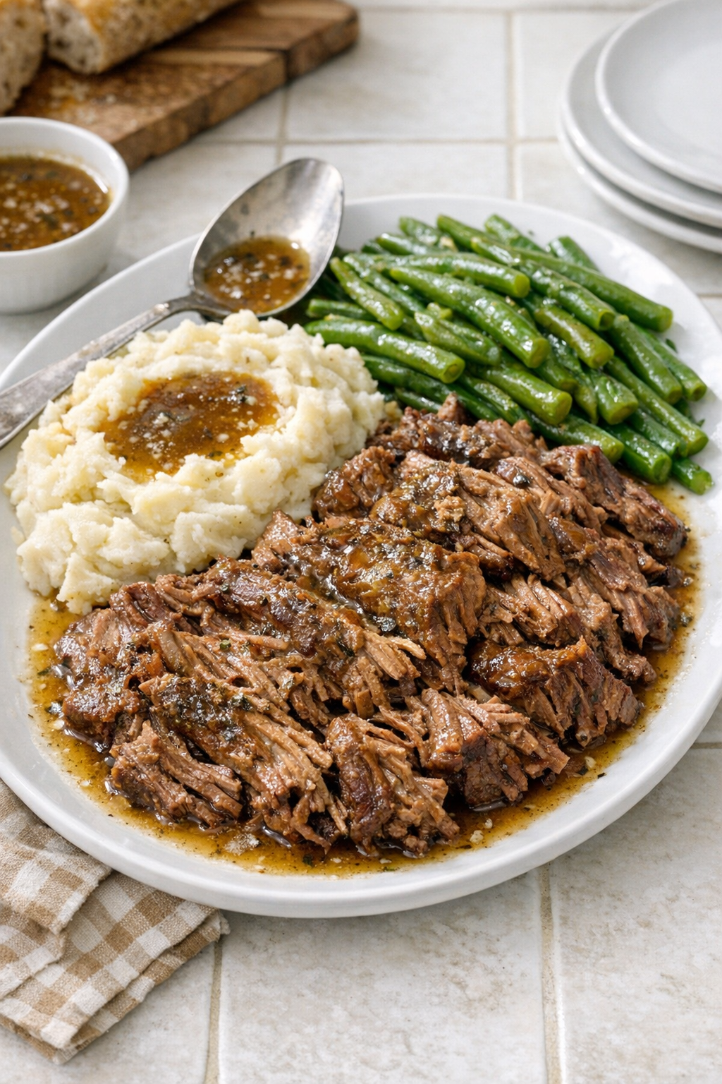 Finished plated Amish sage beef with juices