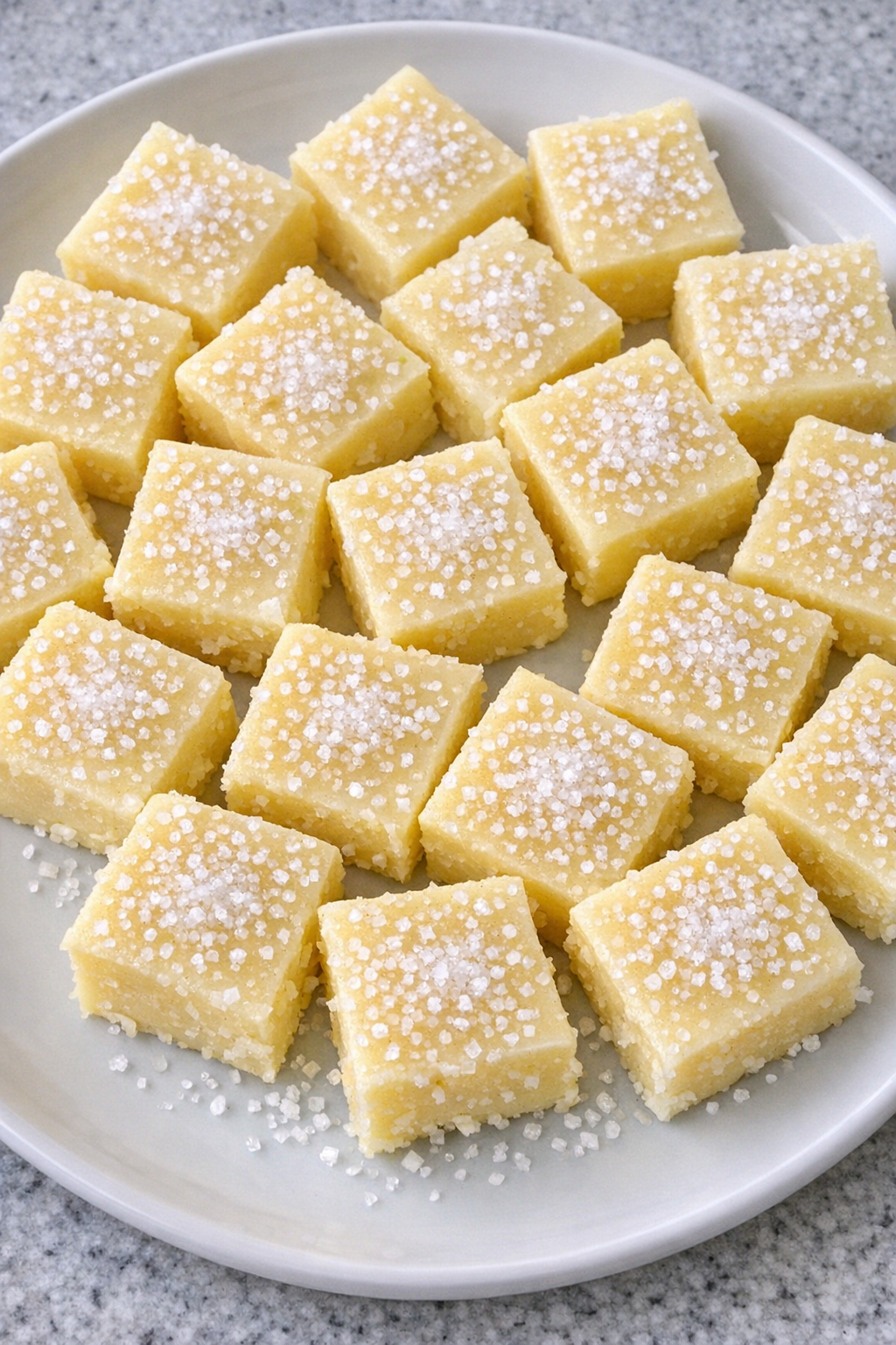 Slow cooker lemon drop fudge squares on a white plate