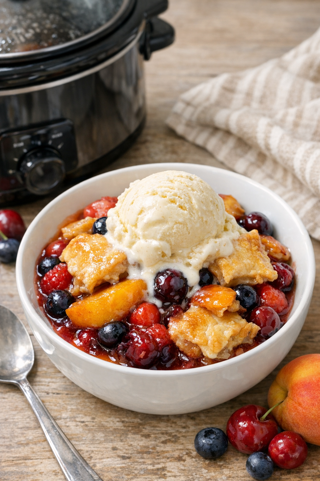 Finished slow cooker summer pie crust dessert