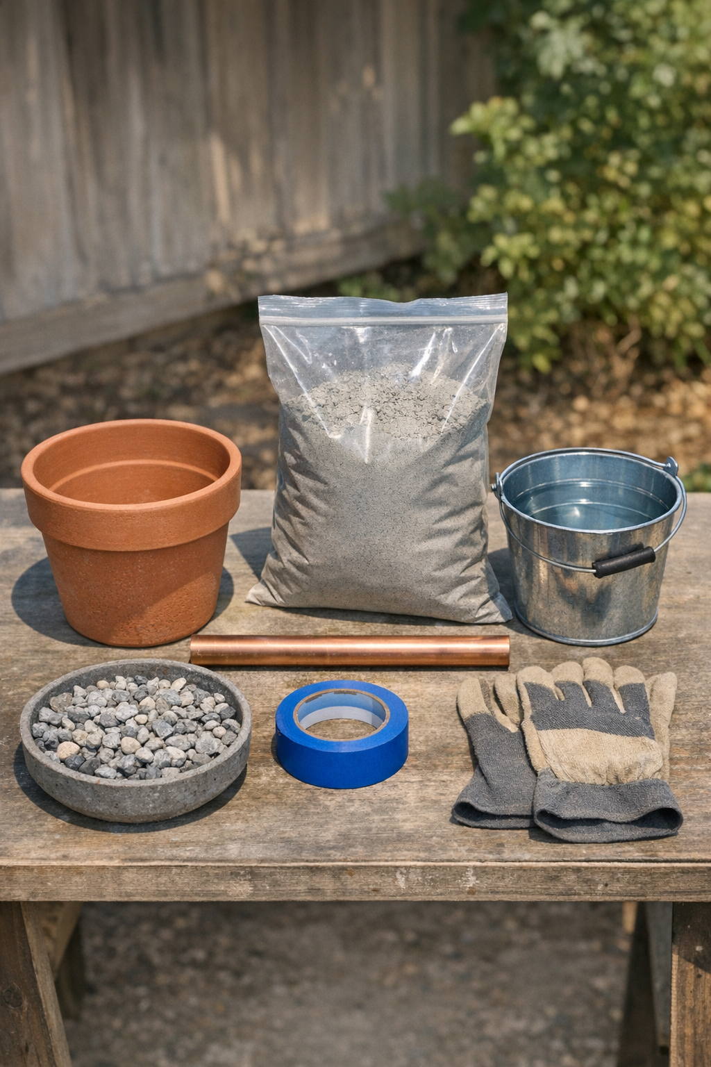 Materials for a concrete terracotta pot garden hose guide