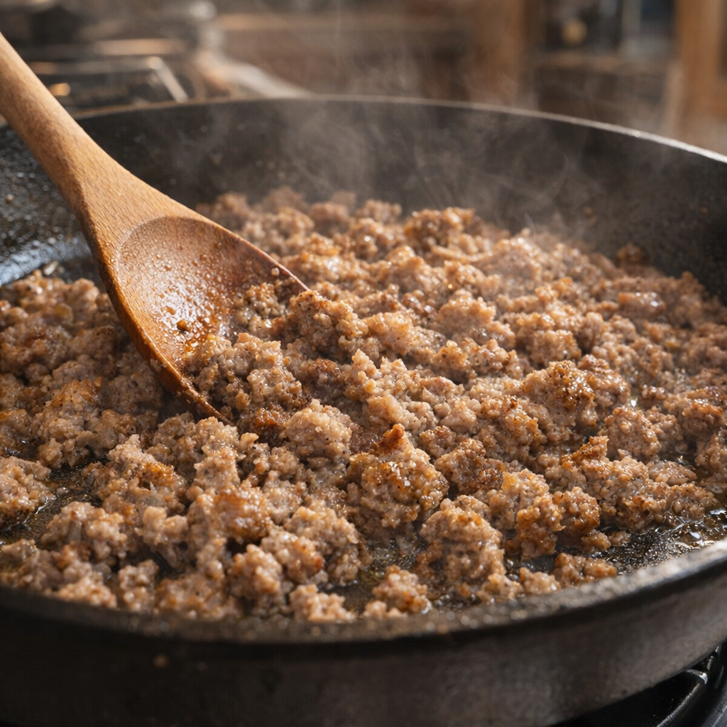 Browning sausage in a skillet