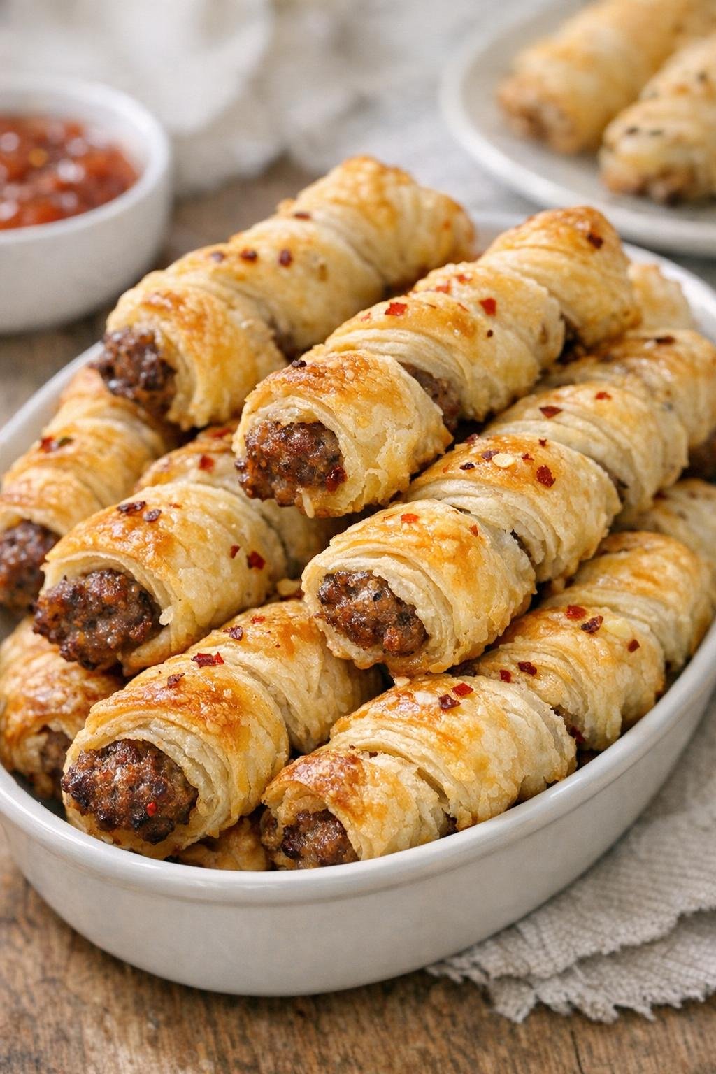 Spicy sausage twists with red pepper flakes