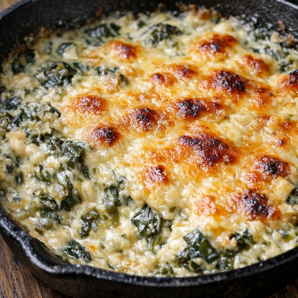 Southern baked collard dip fresh from the oven