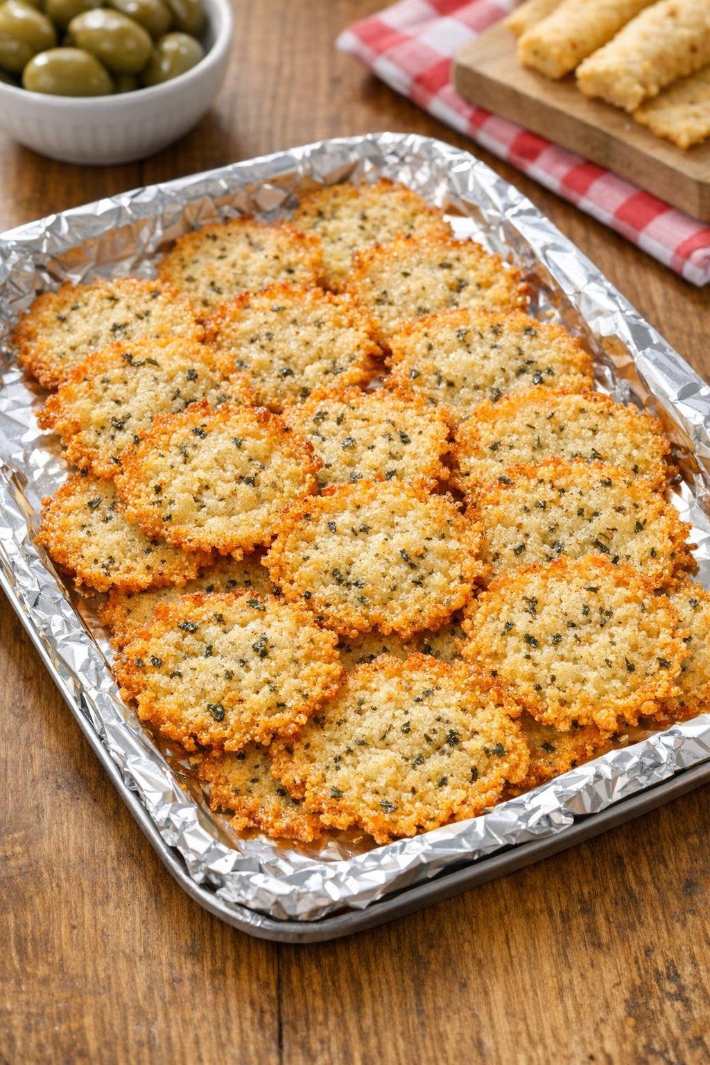 Plated parmesan crisps on a serving dish