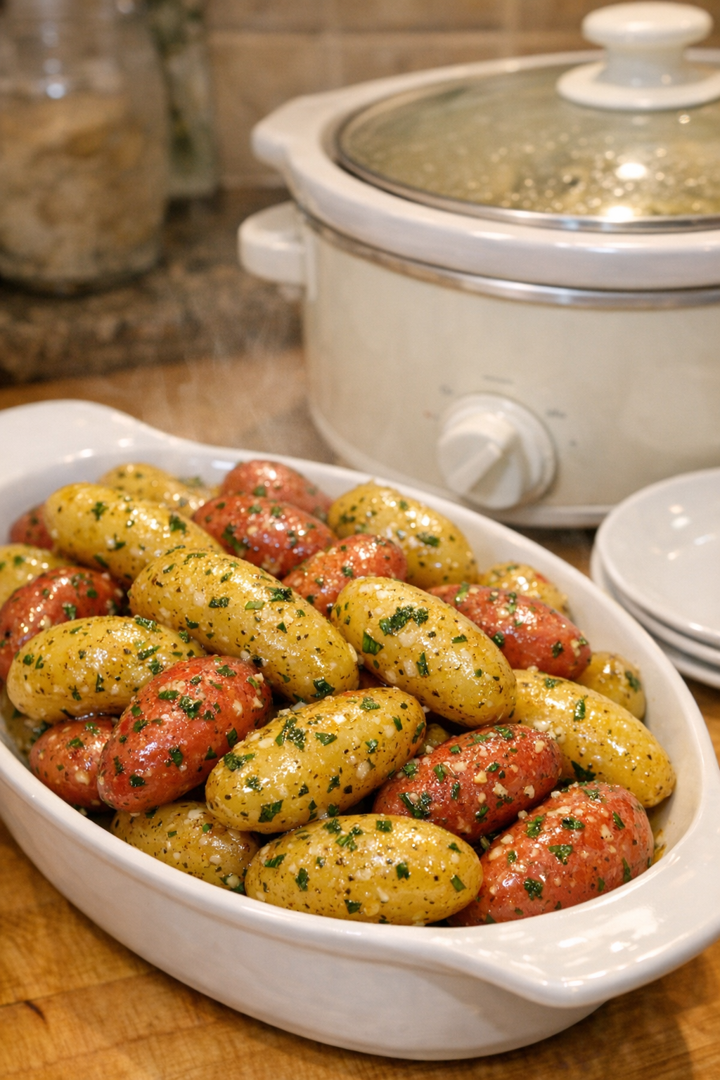 Finished plated butter baby potatoes