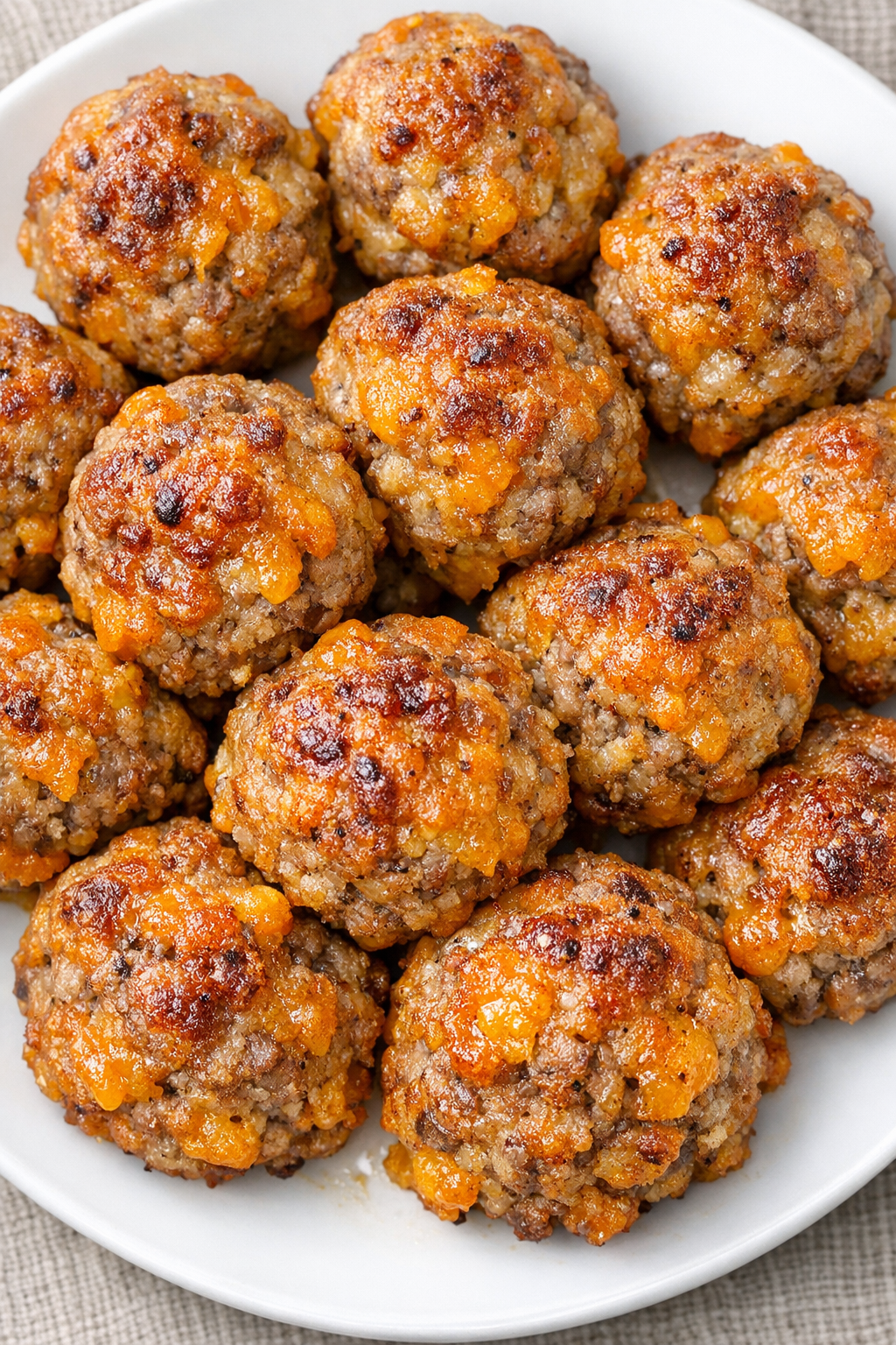 Low carb sausage cheese bombs on a white plate