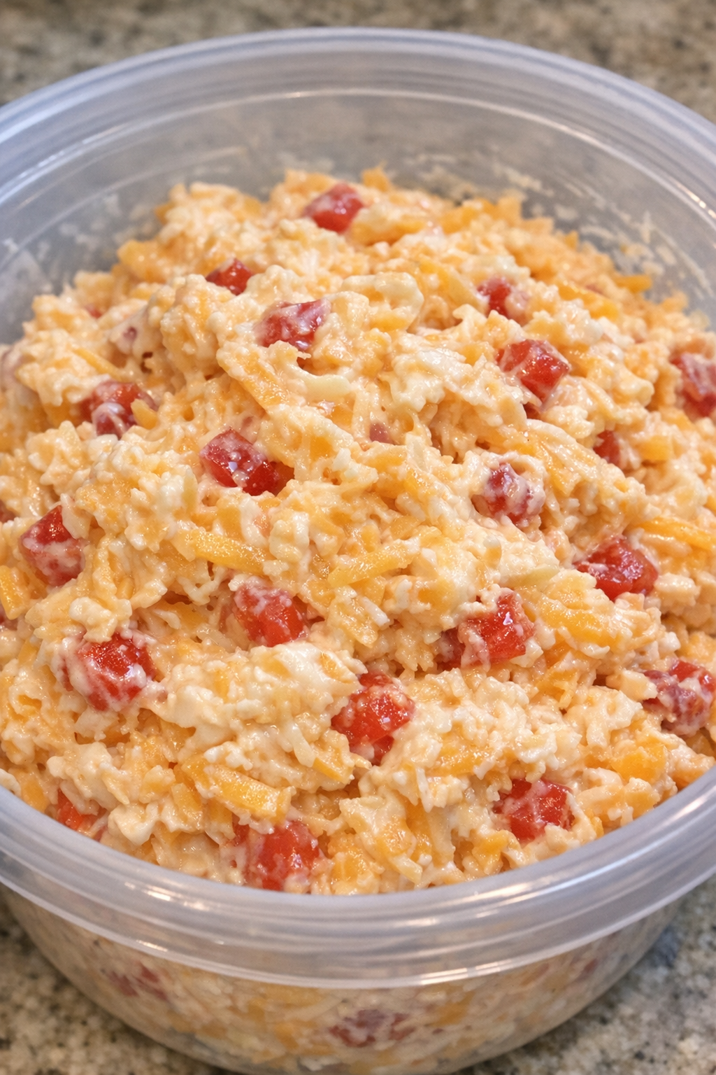 4-ingredient pimento cheese in a clear container