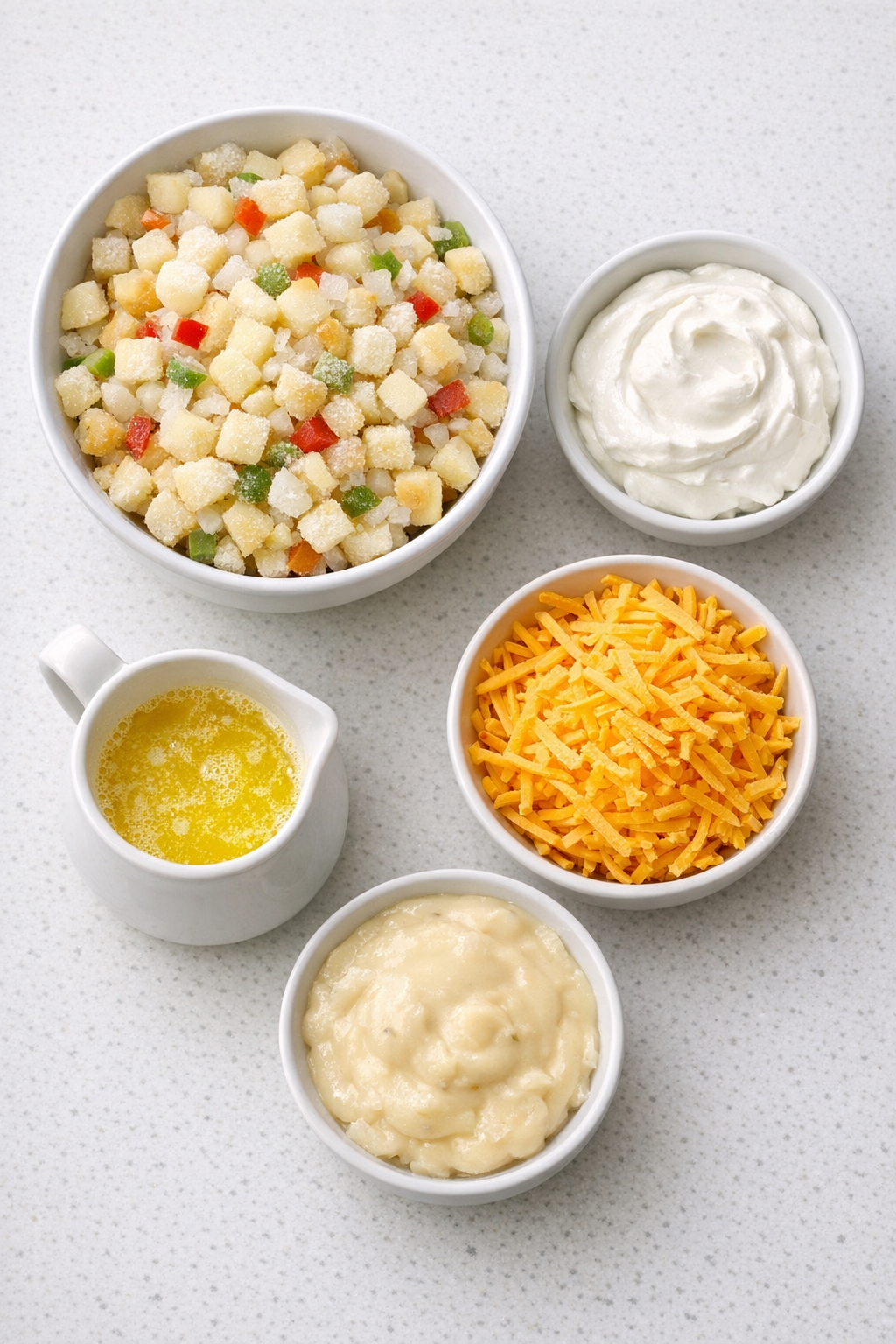 Main ingredients for slow cooker O'Brien potatoes