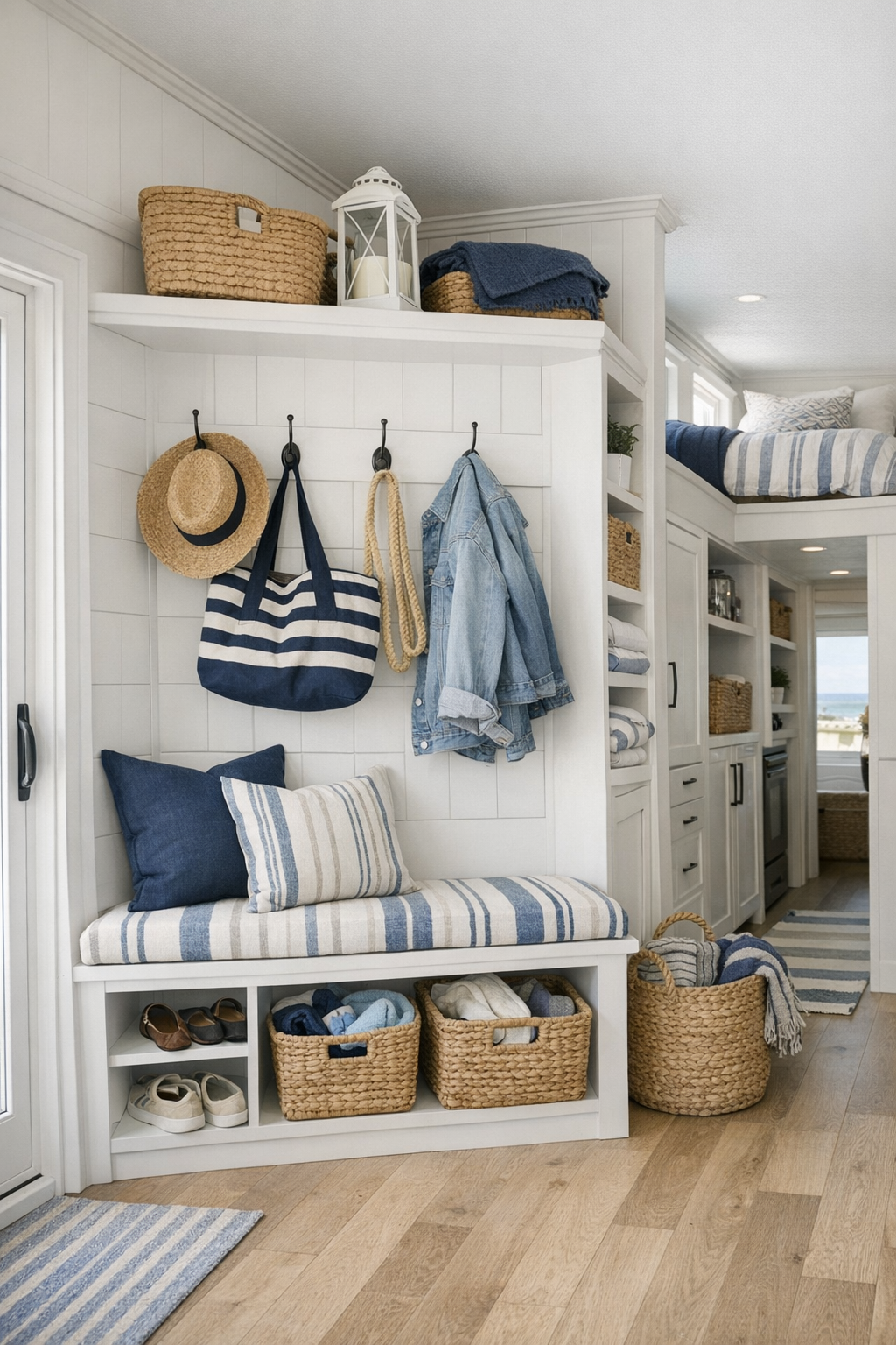 Smart multipurpose area with entry storage and cozy loft styling