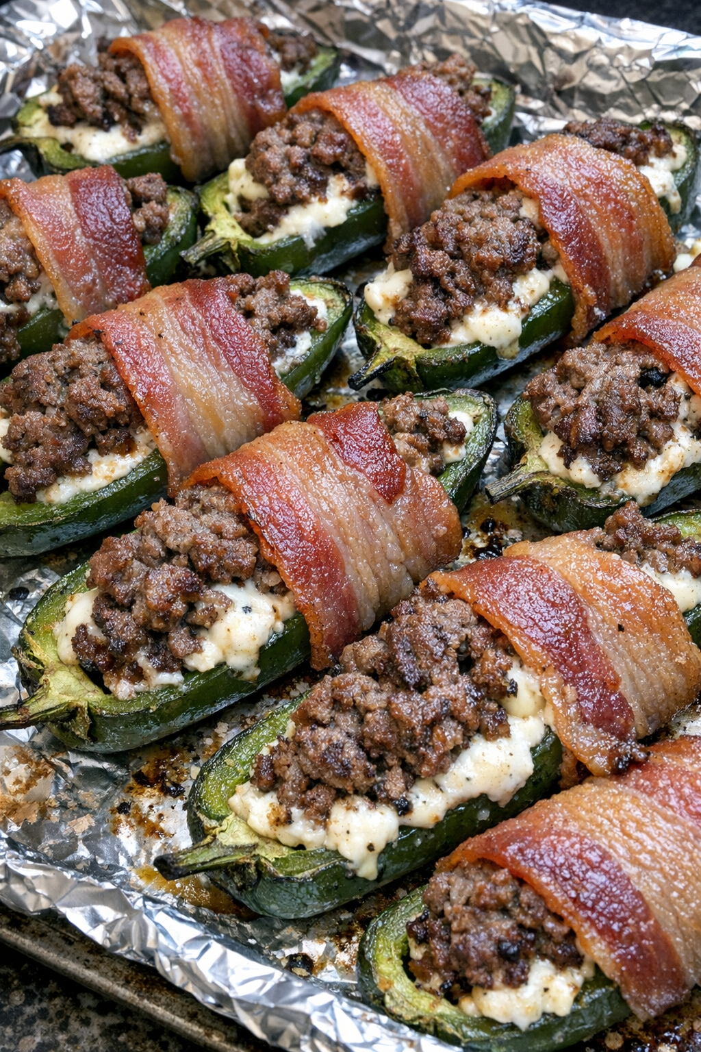 Close-up of baked beef jalapeno poppers