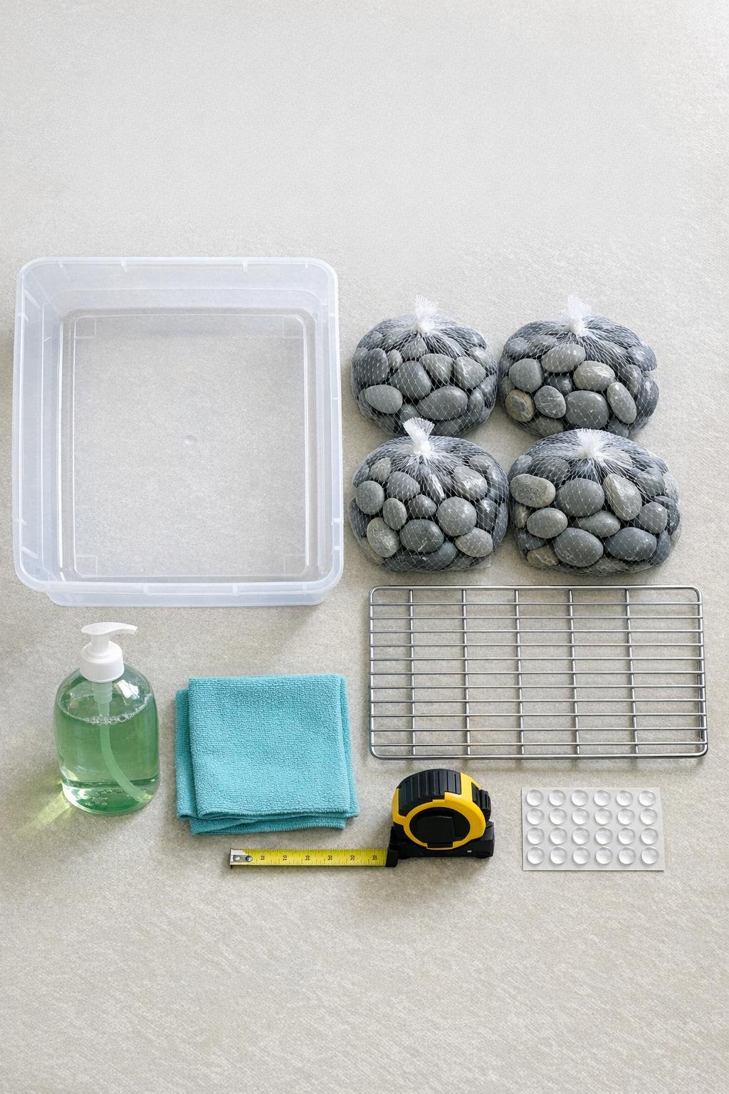 Materials for a boot tray liner laid out neatly