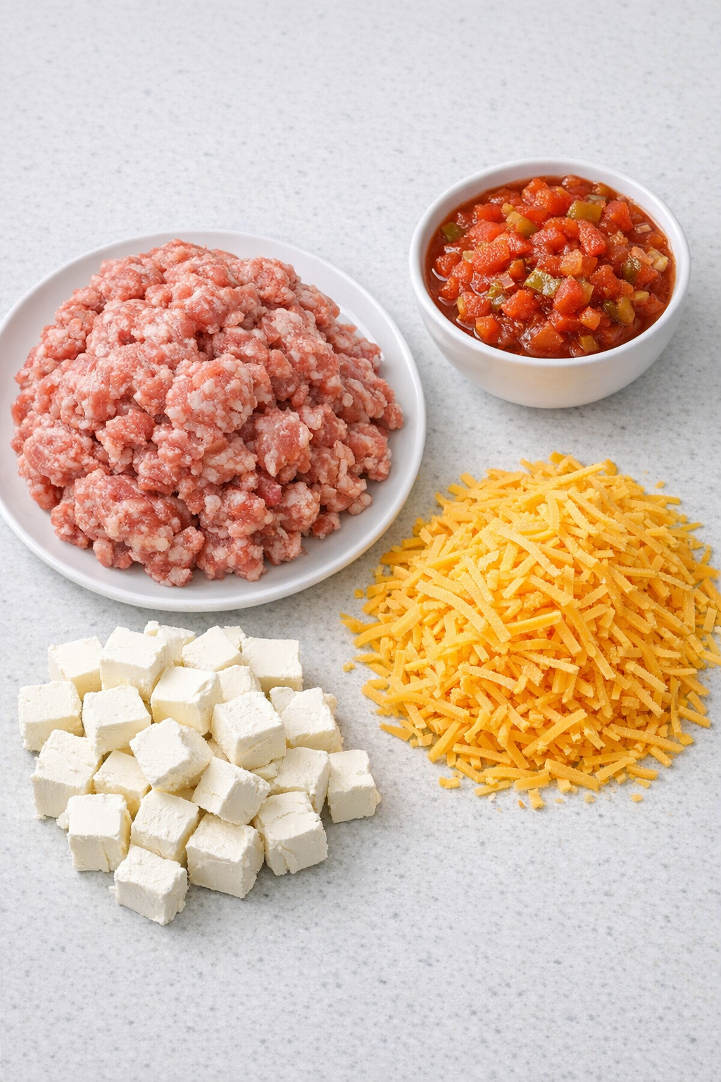 Measured ingredients for sausage cheese dip