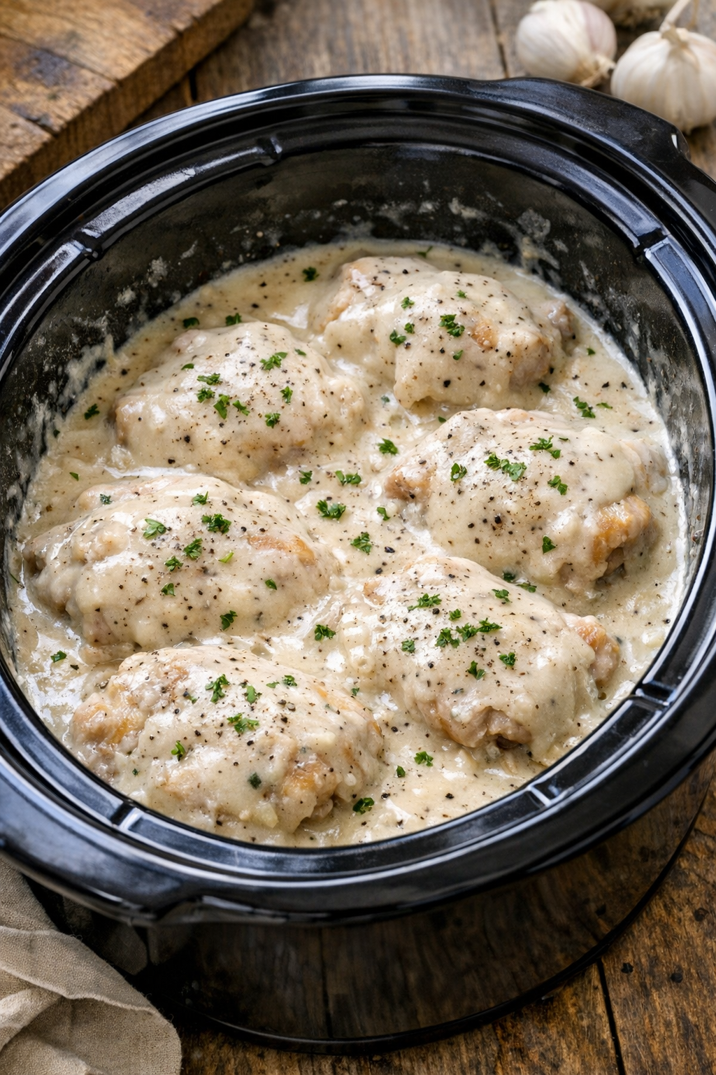Country gravy chicken made with chicken thighs