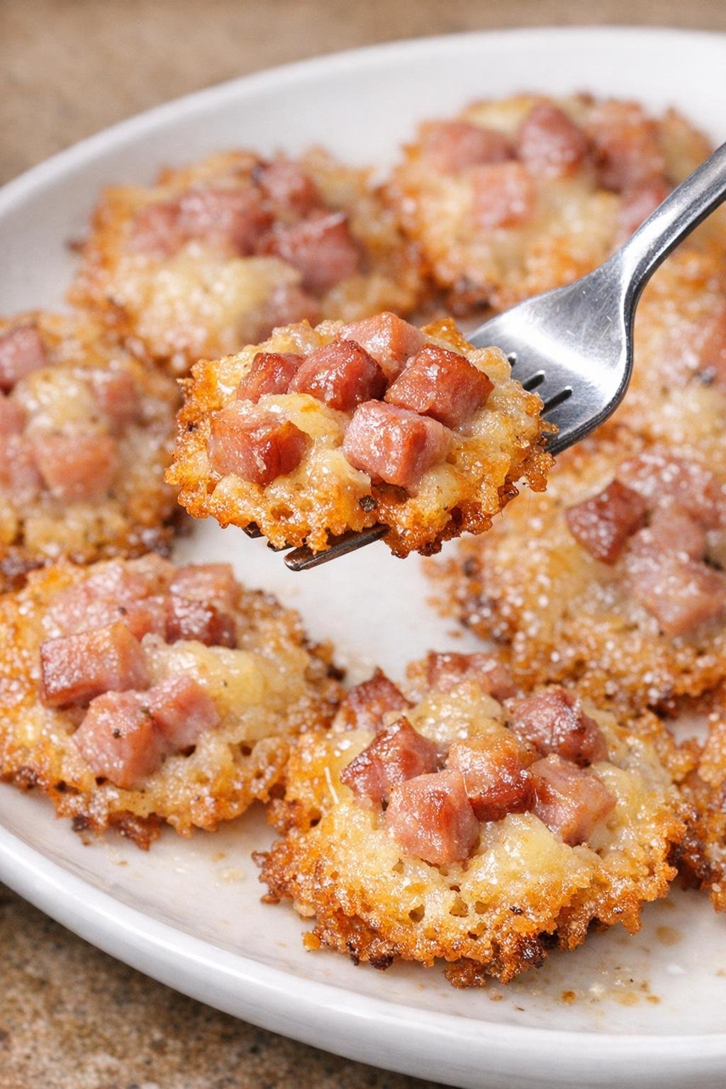 Low carb ham Endicott crisps on a serving platter