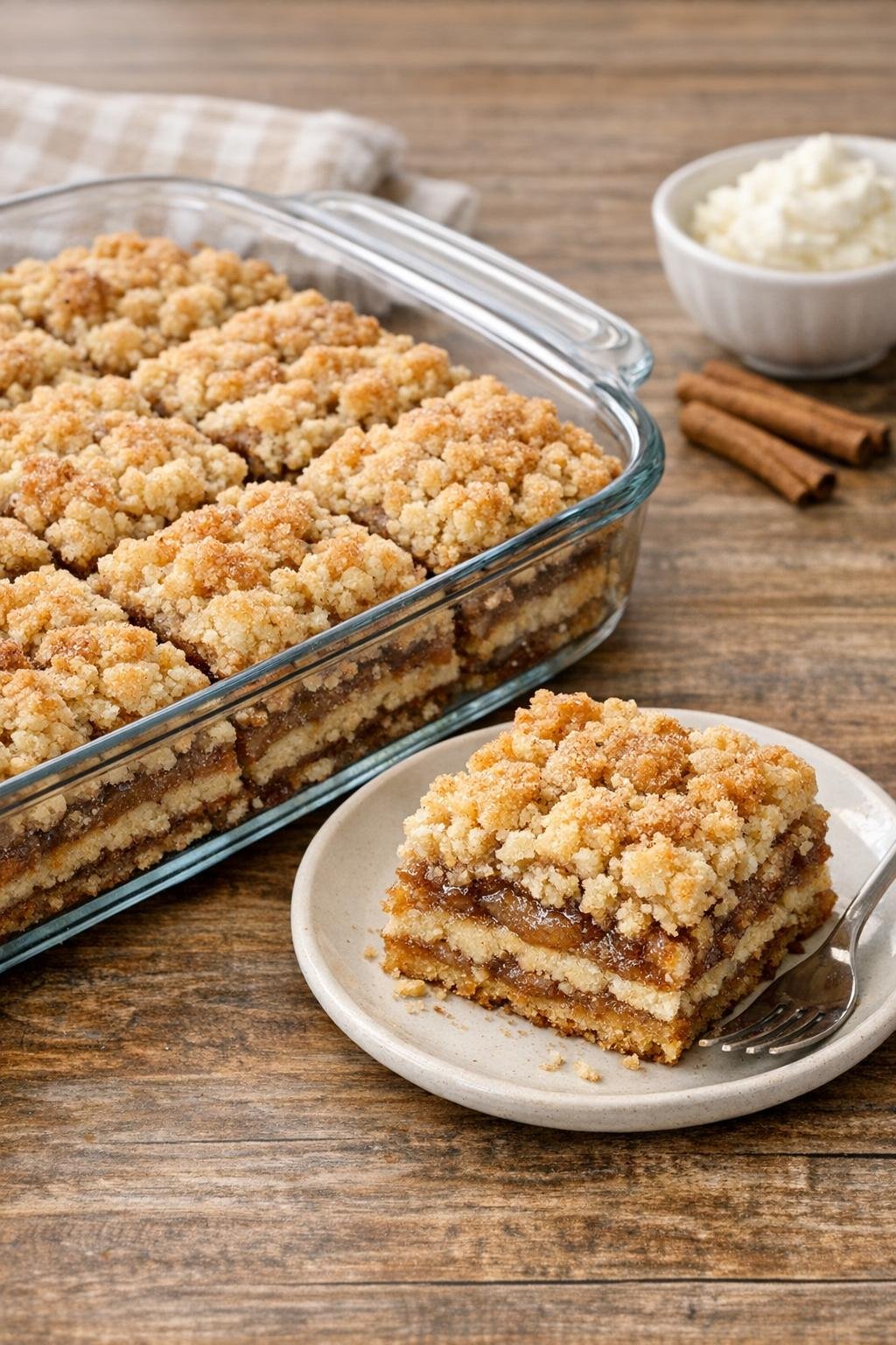Finished snickerdoodle crumble bars on a plate