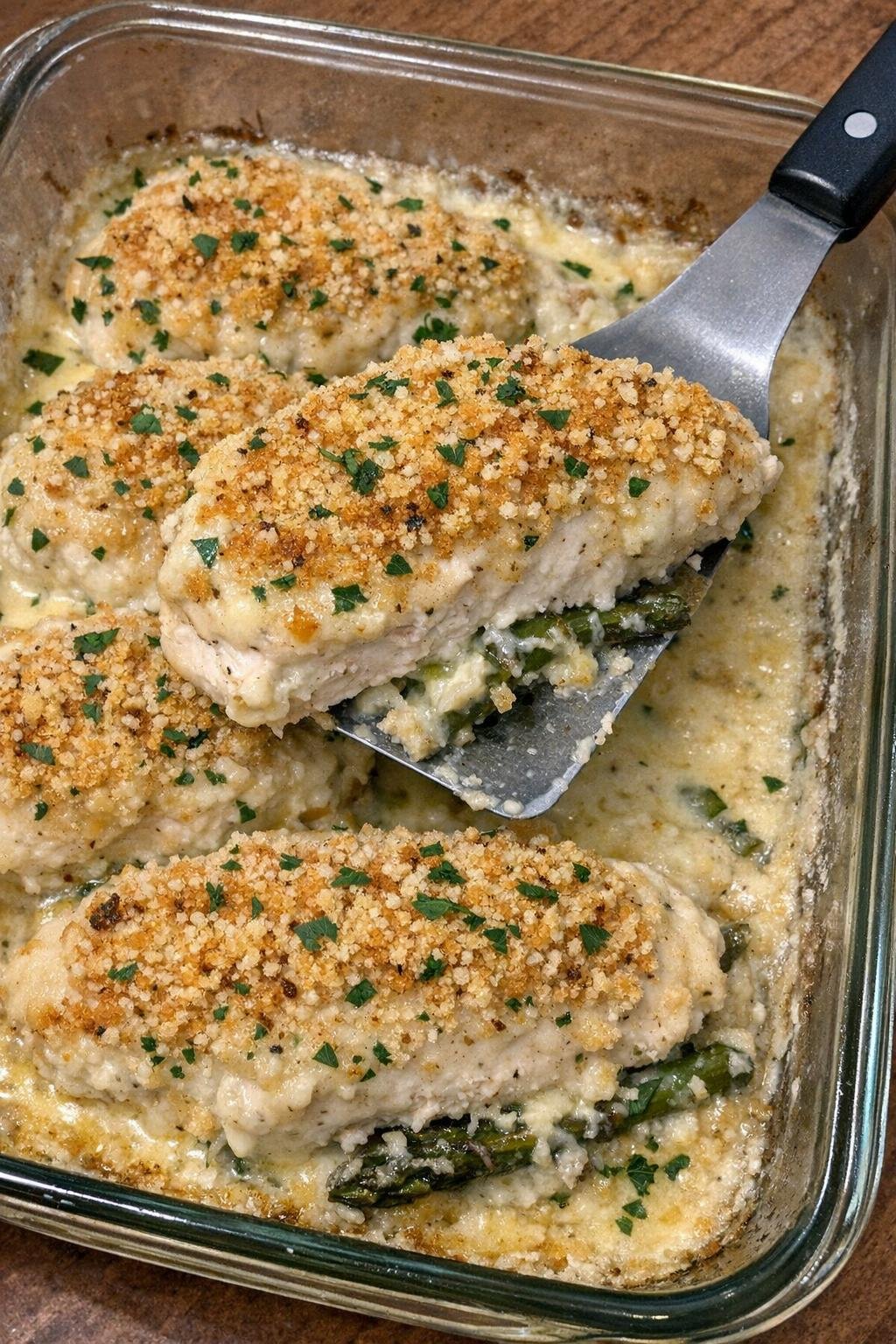 Baked chicken Oscar with creamy topping