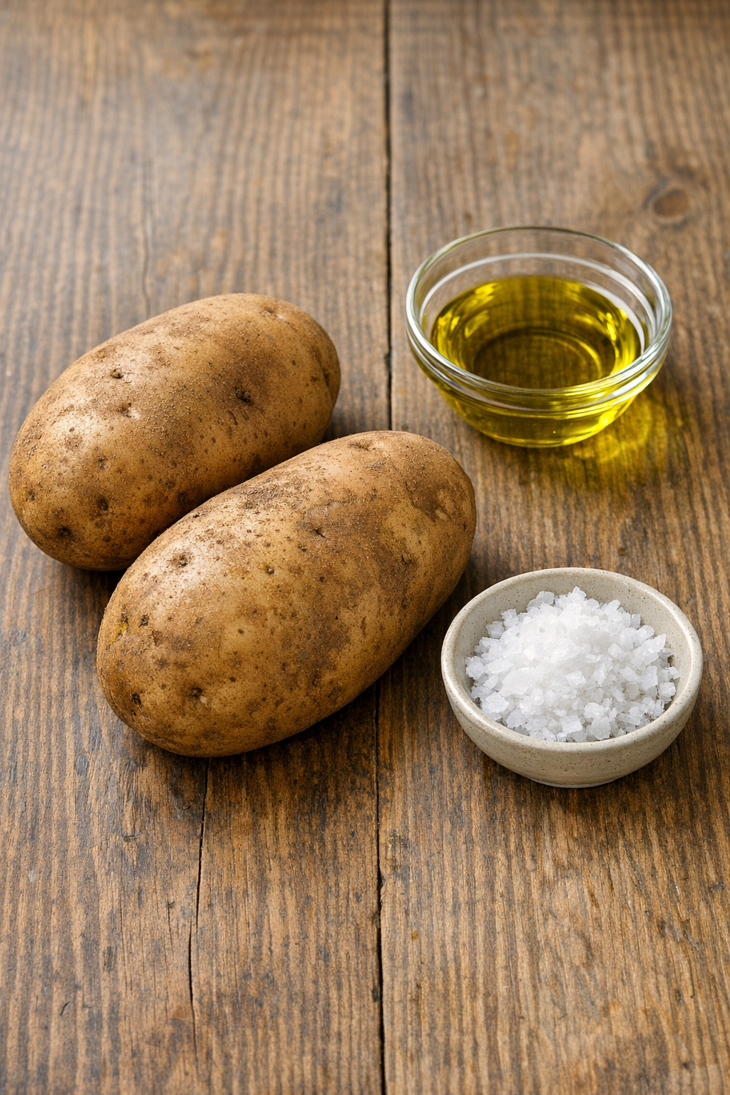 Russet potatoes, olive oil, and flaky sea salt