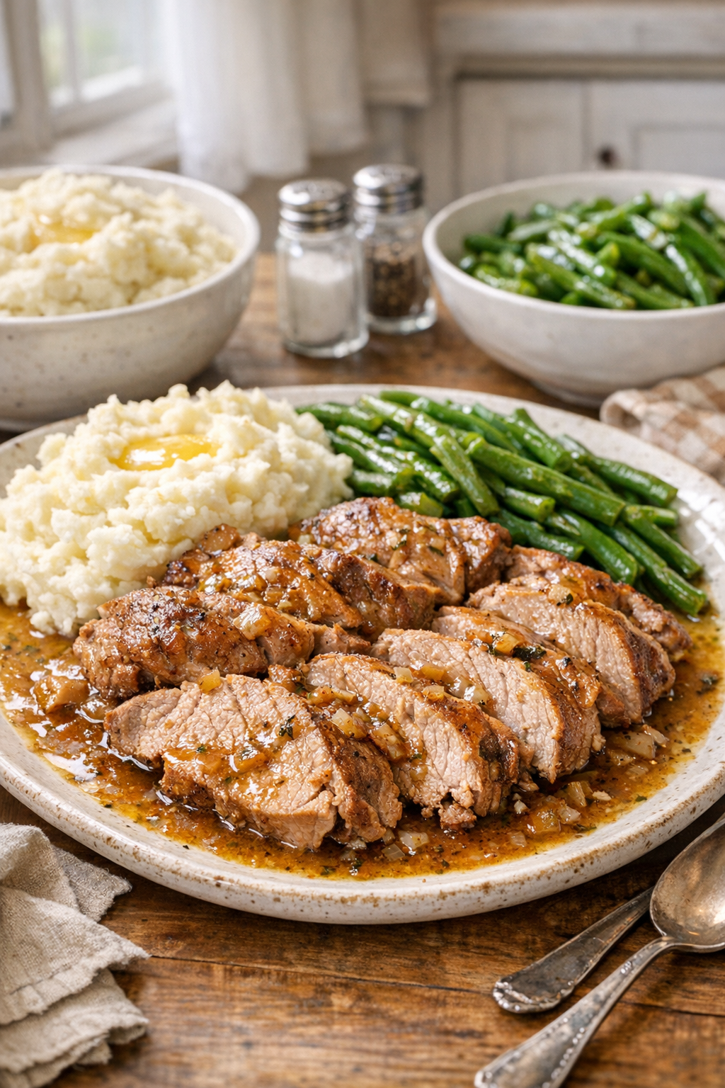 Finished slow cooker pork served on a platter