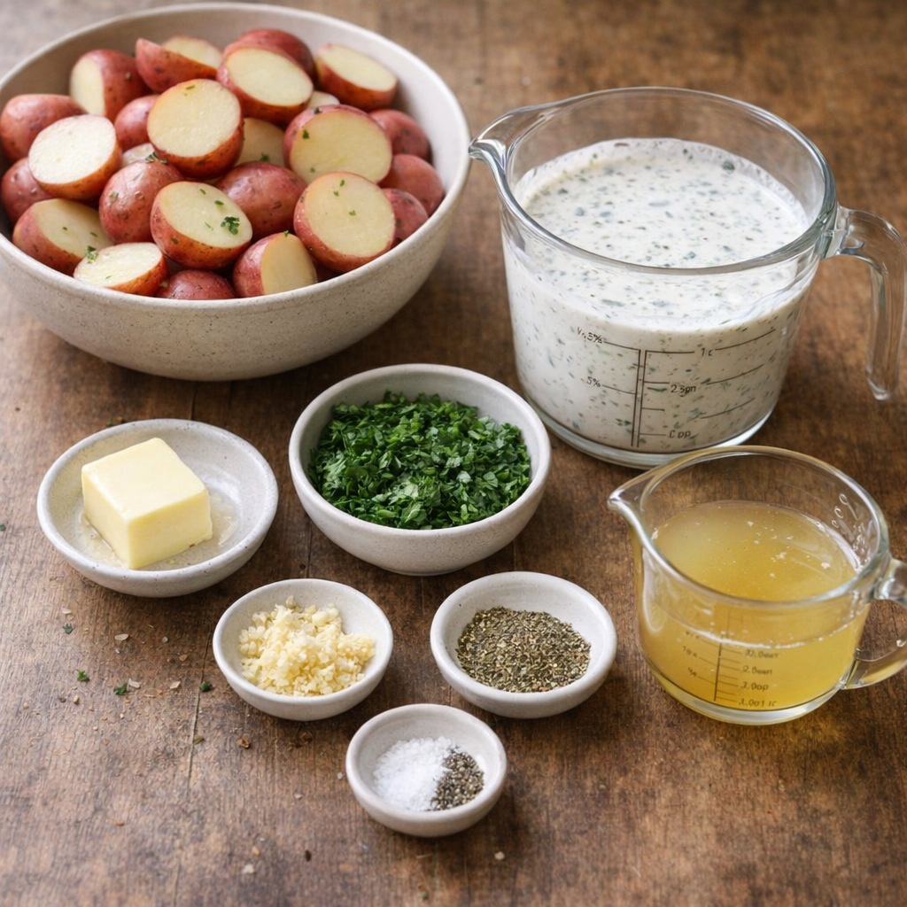 Measured ingredients for herb ranch potatoes