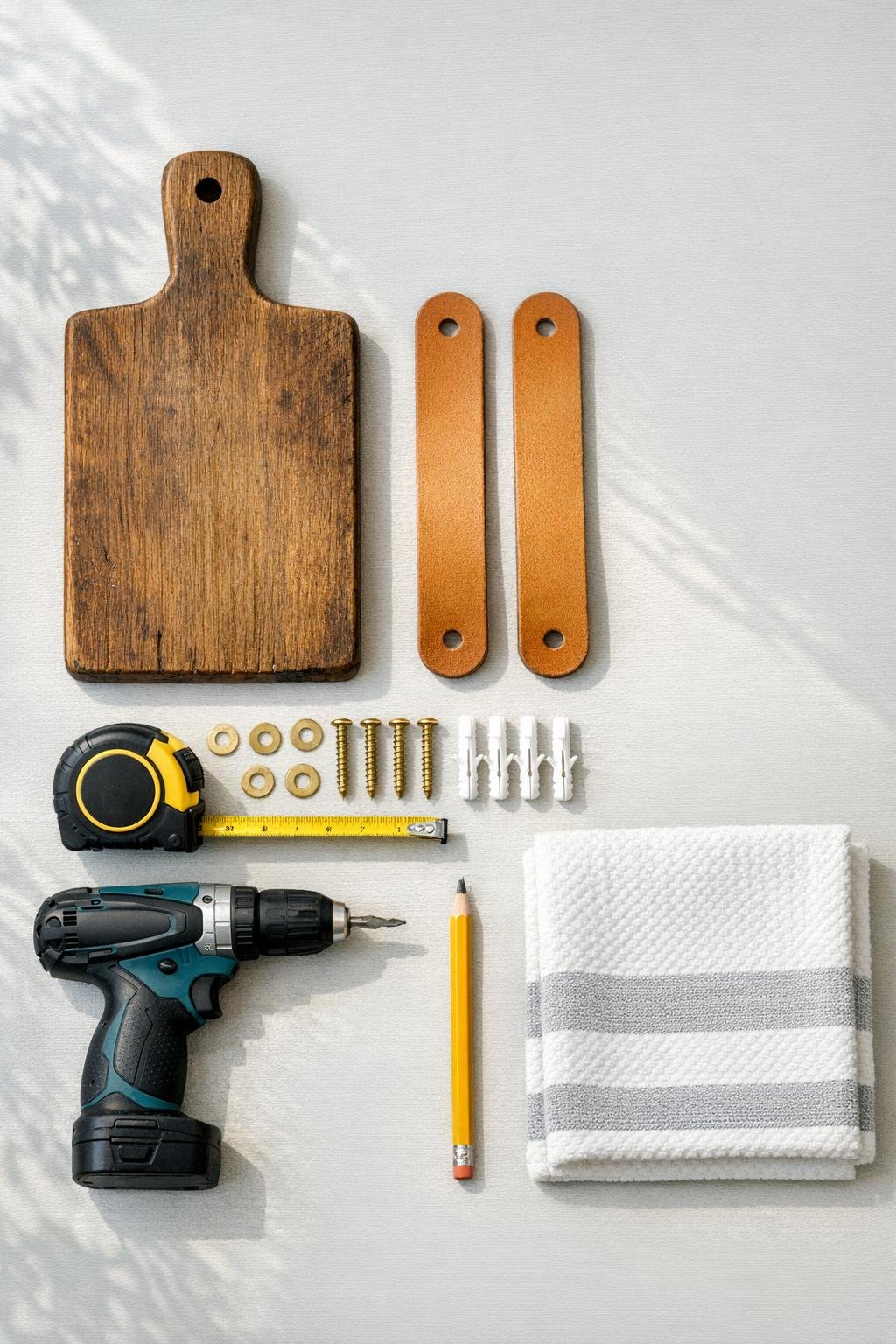 Materials for making a wooden cutting board hand towel holder