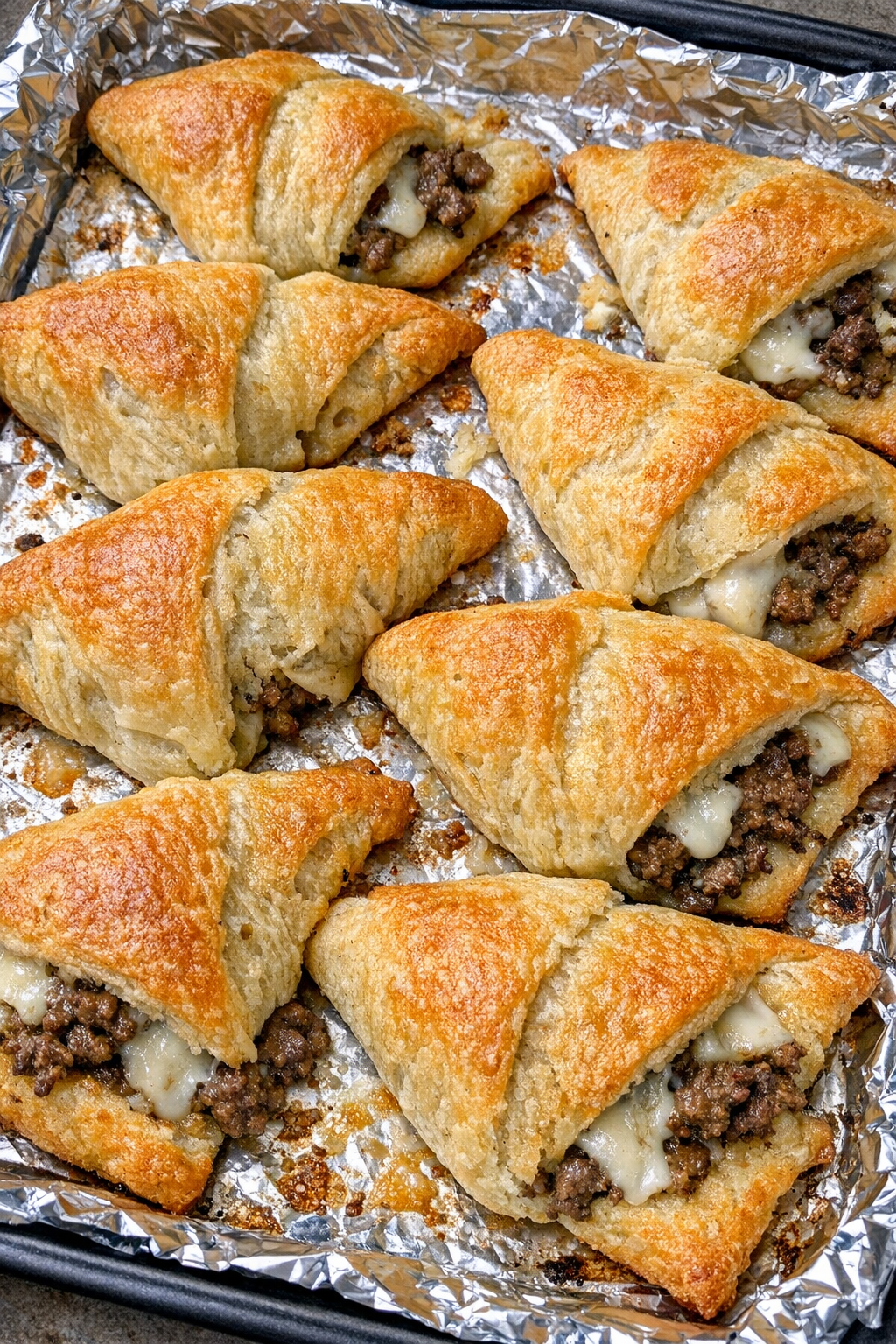 Finished beef crescent triangles fresh from the oven