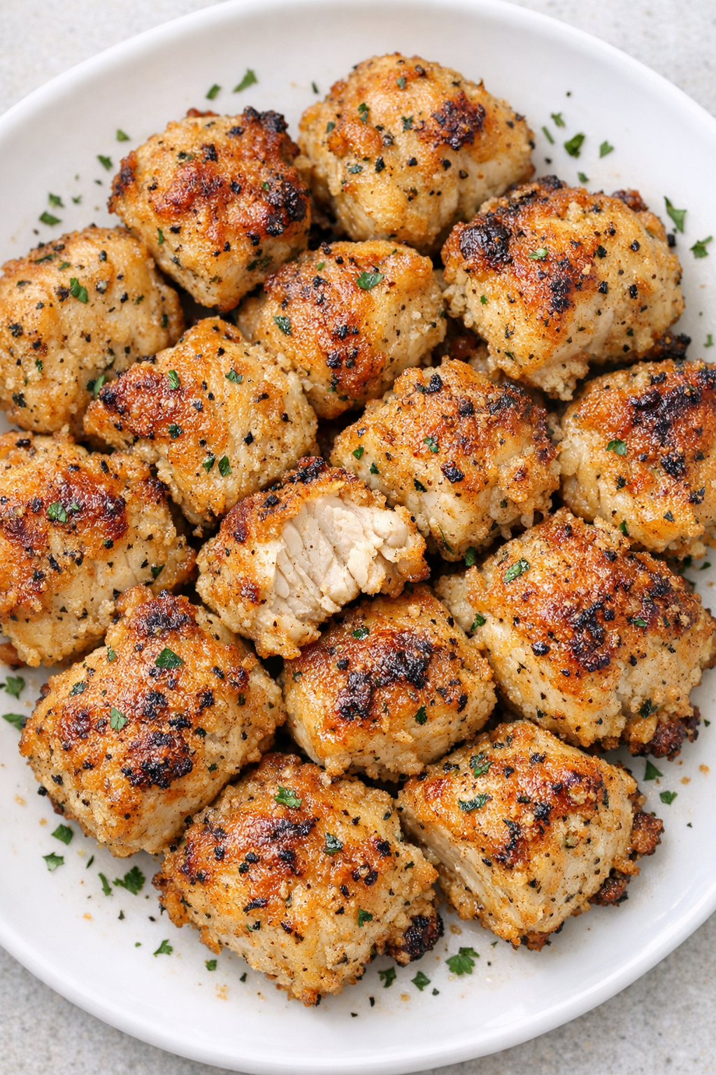 Low carb ranch chicken bites on a white plate