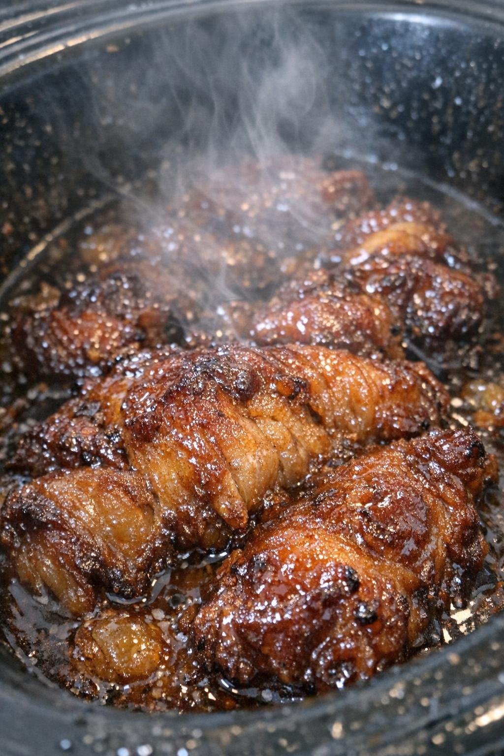 Finished slow cooker caramelized glazed protein