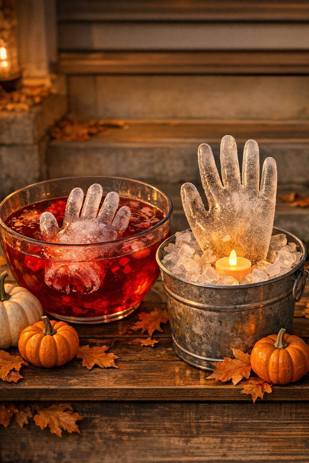 Finished frozen zombie hands used in Halloween displays