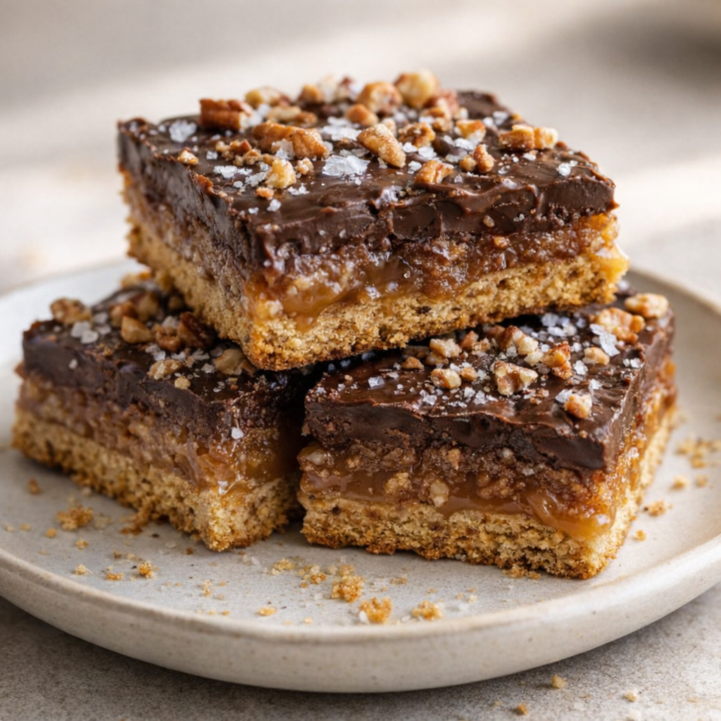 Variation with chopped nuts on chocolate-topped dessert