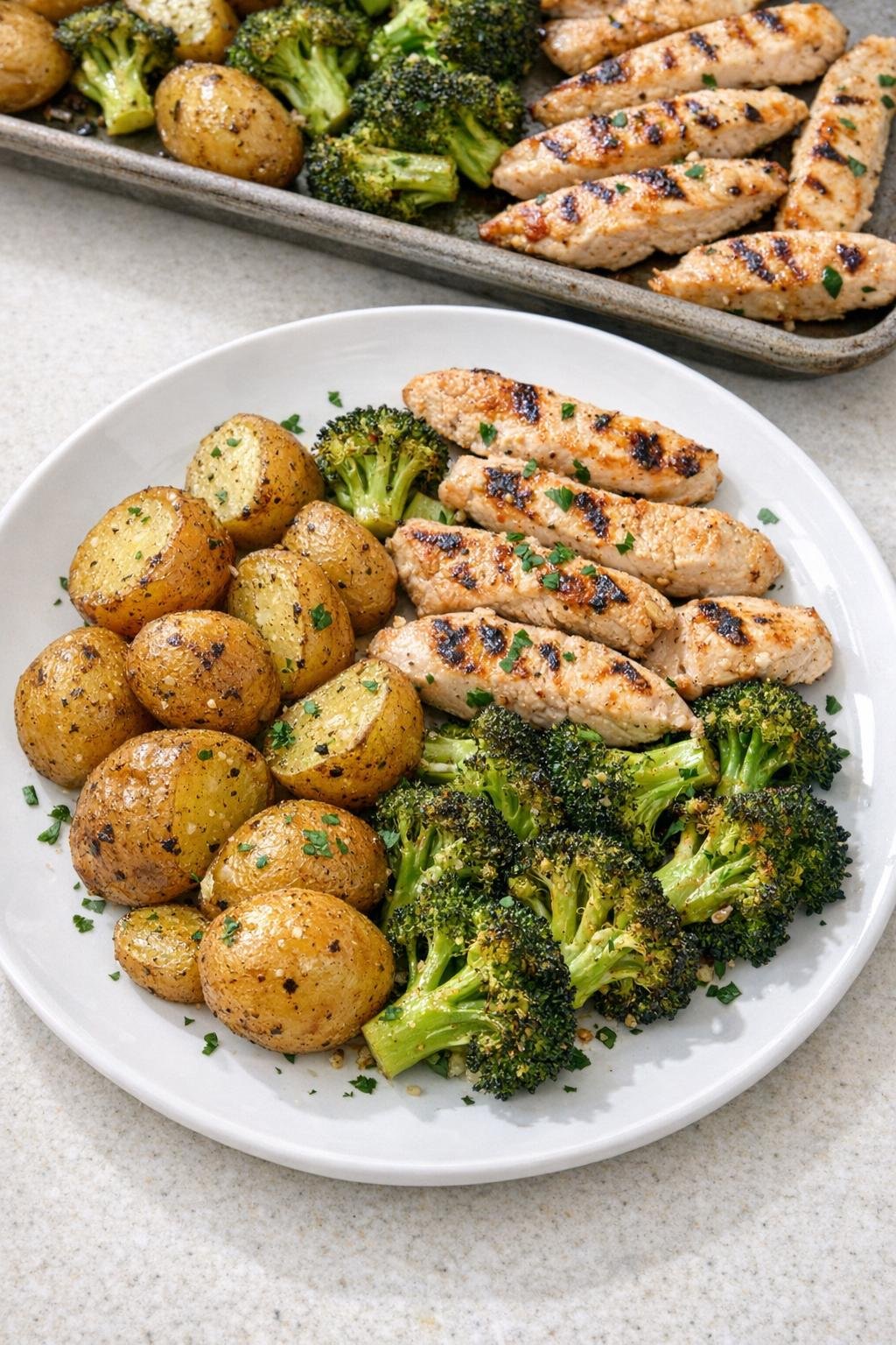 Finished sheet pan chicken dinner