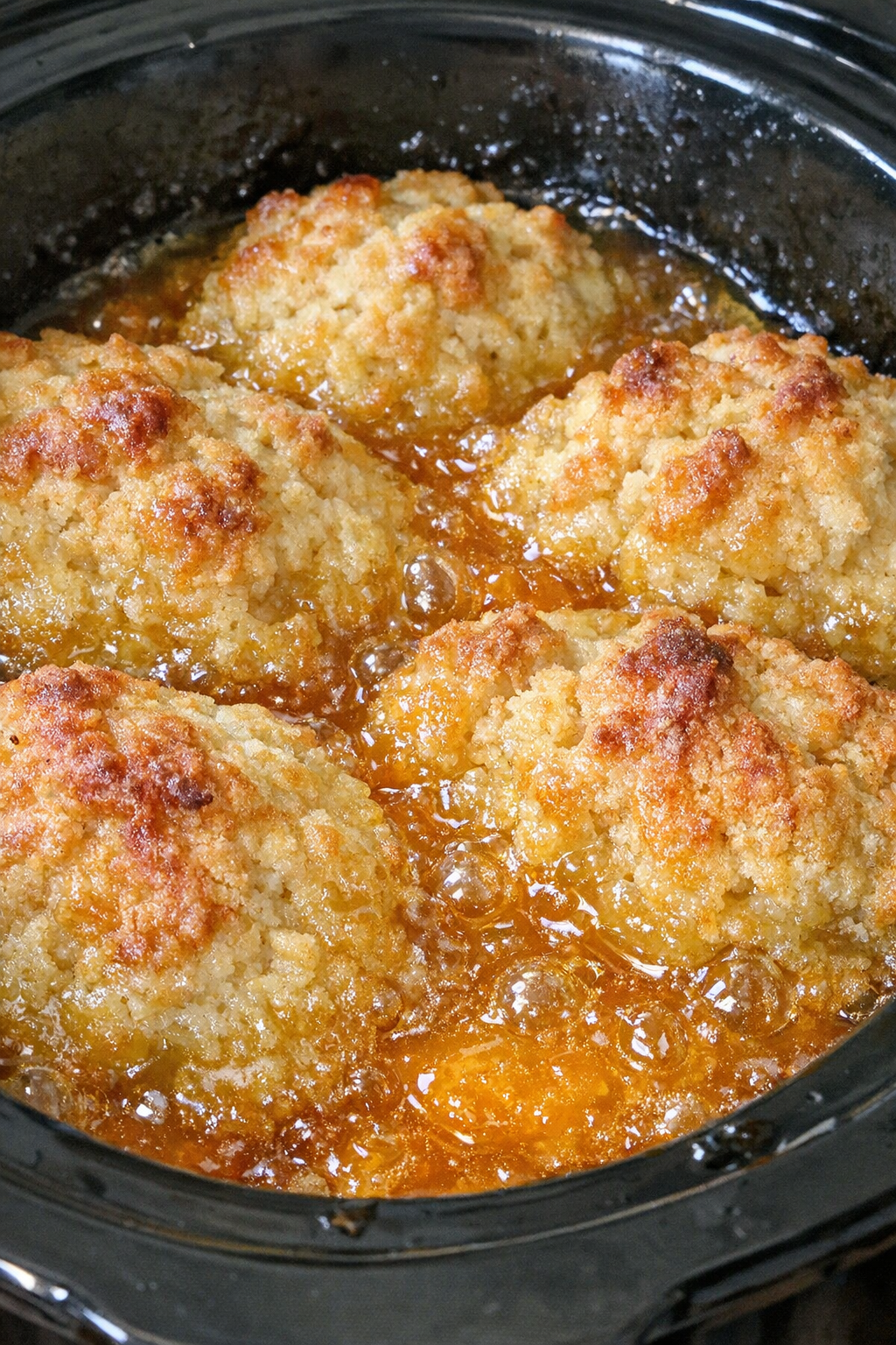 Finished slow cooker citrus-orange bubbling syrup bake