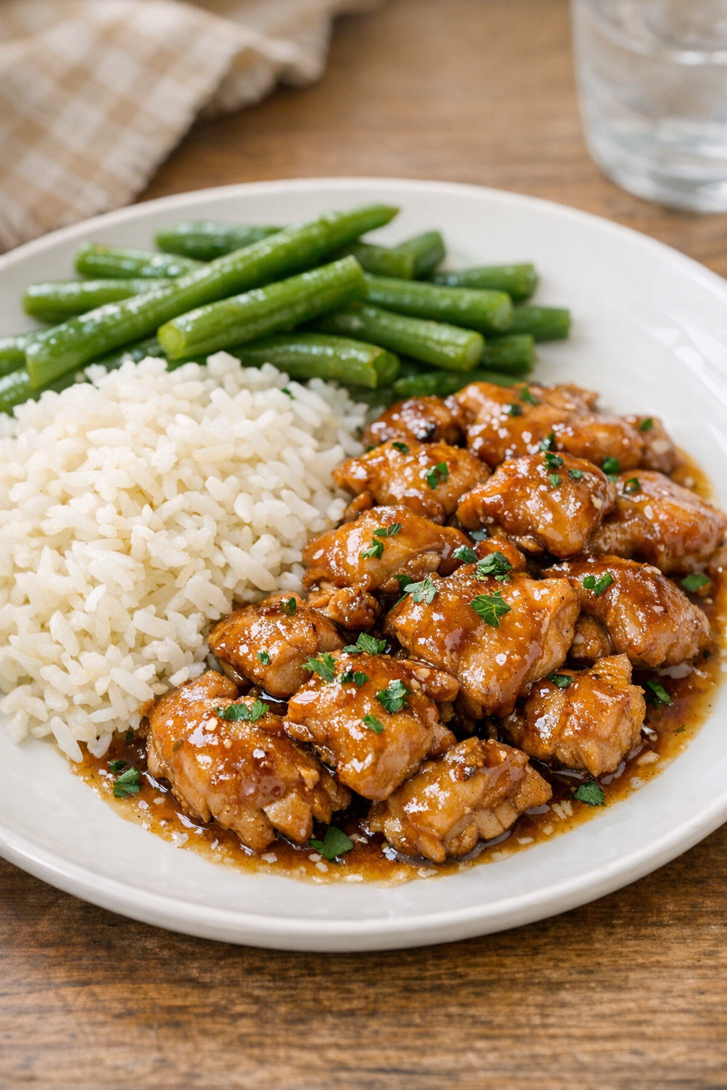 Finished slow cooker chicken plated with sauce