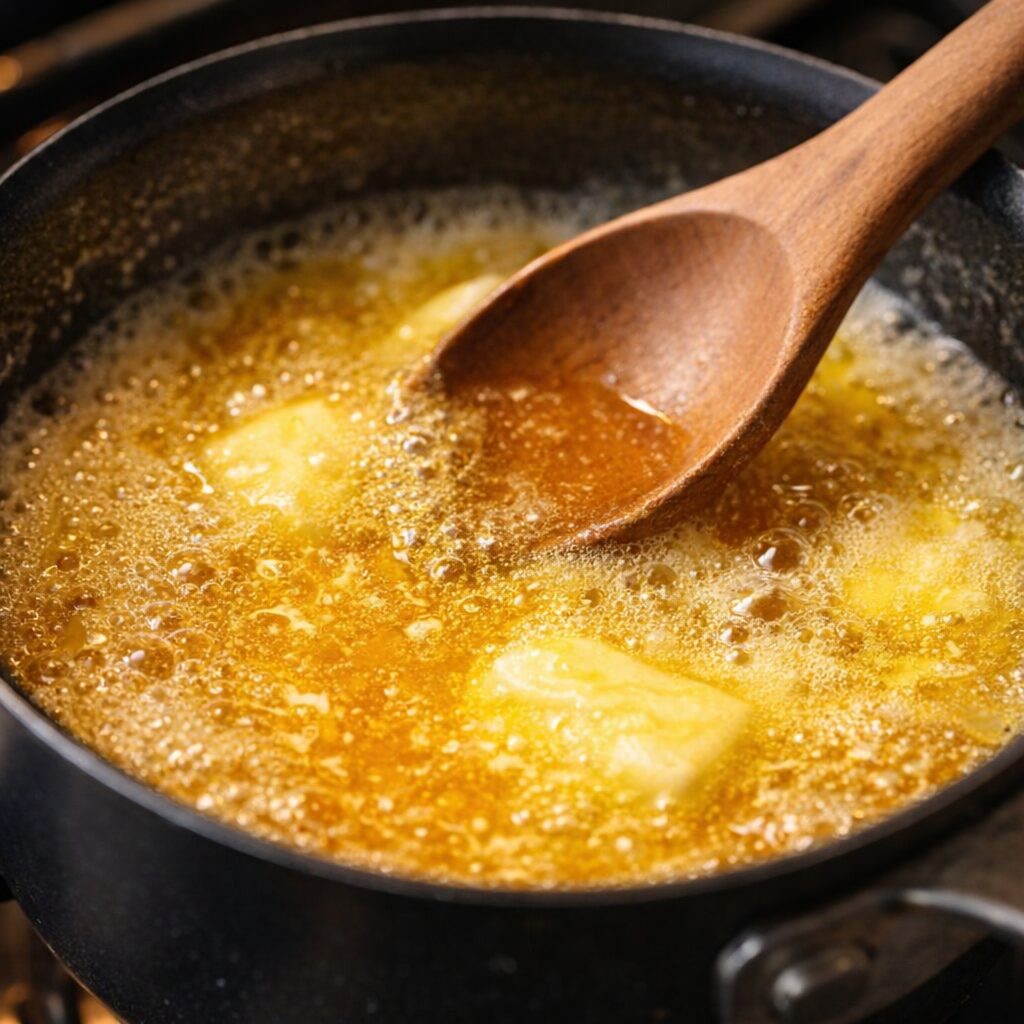 Butter and honey melting together in a saucepan
