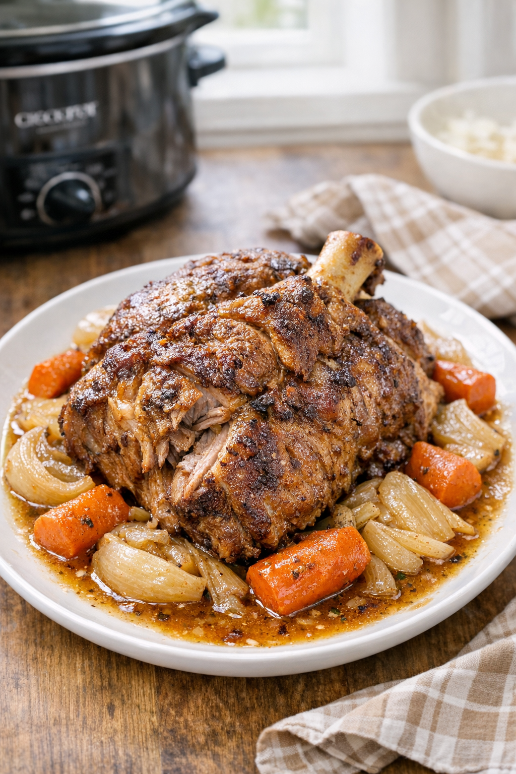 Finished slow cooker pork roast on a platter